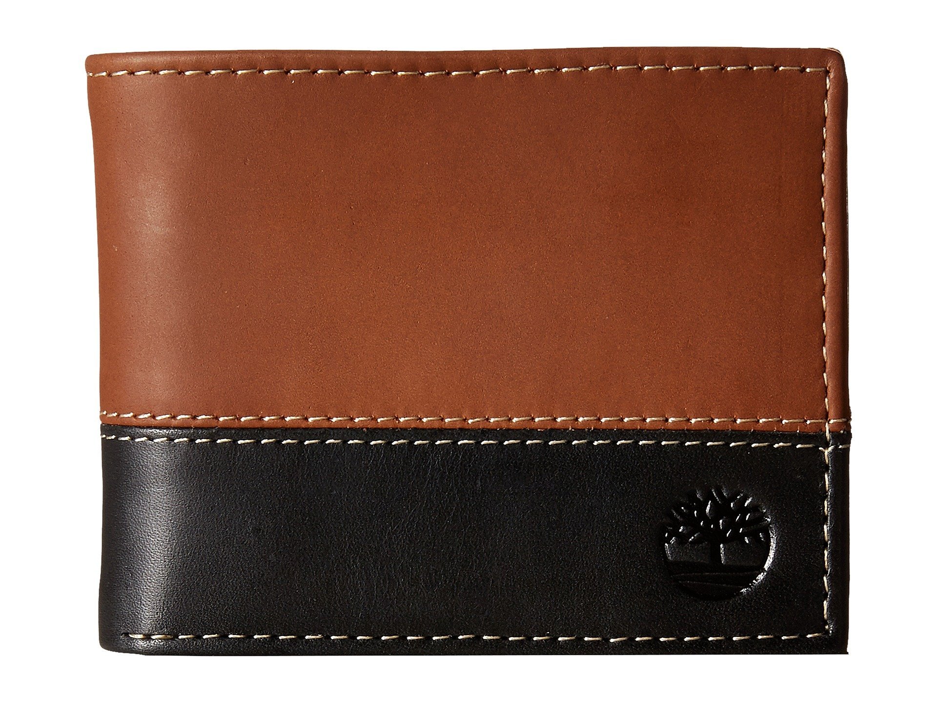 Timberland Men's Leather Passcase Trifold Wallet Hybrid, Black/Brown, One Size