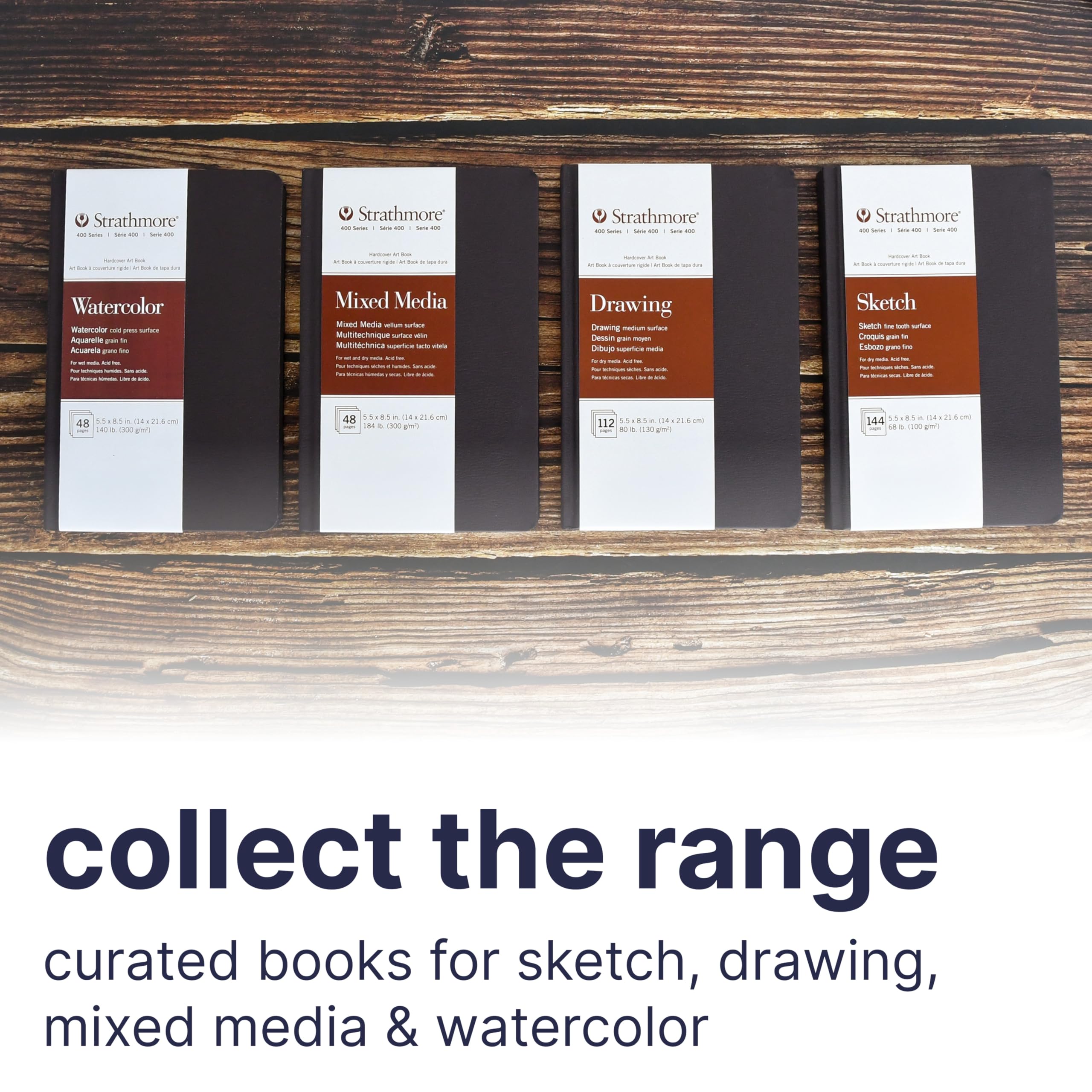 Strathmore Serie 500 Cuaderno de Papel para Técnicas Mixtas, Tapa Flexible Marrón Mate, Blanco Natural, 32 Hojas, 17,8X20,3 cm, 1 unidad
