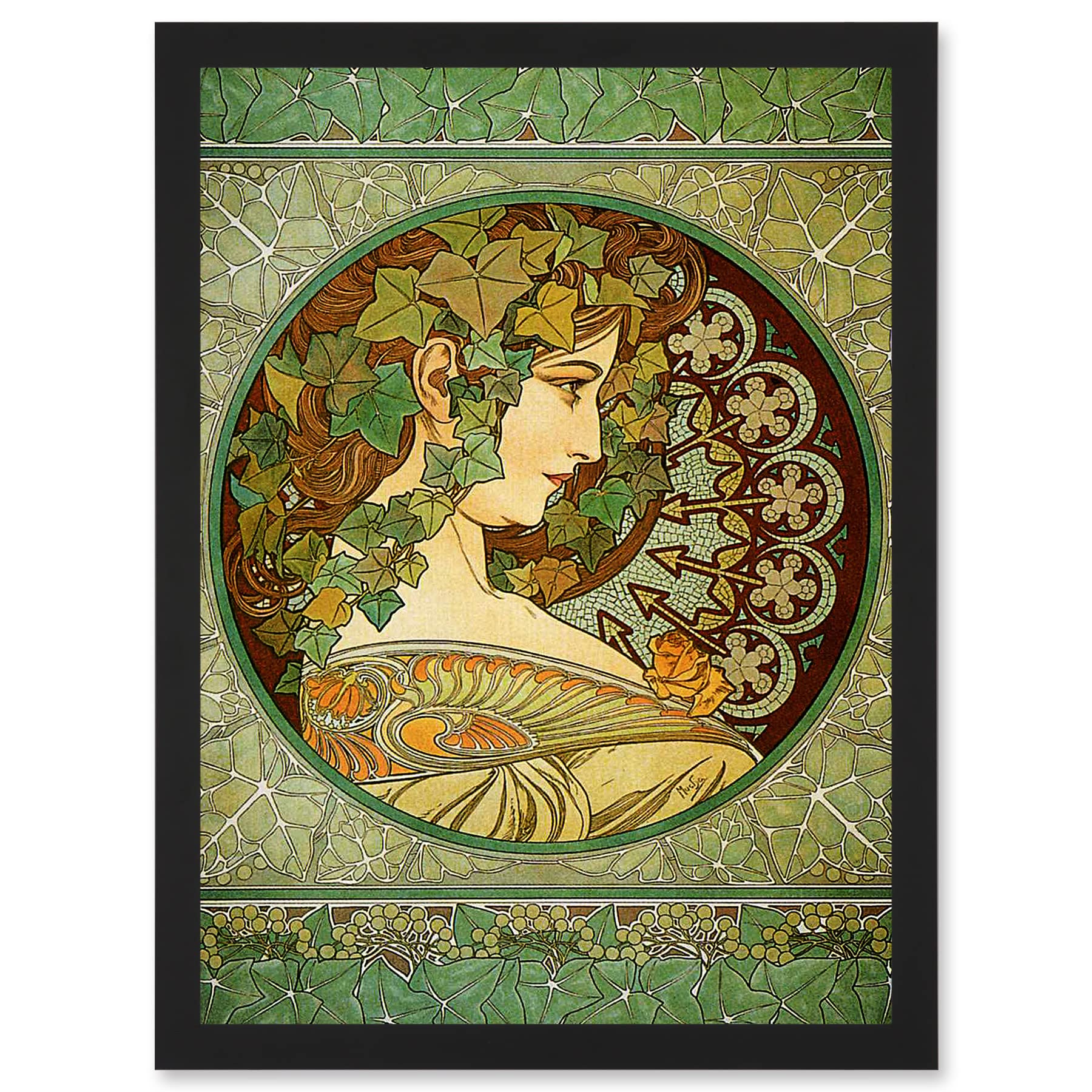Artery8 Alphonse Mucha Laurel 1901 Art Nouveau Green Vintage Painting A4 Artwork Framed Wall Art Print