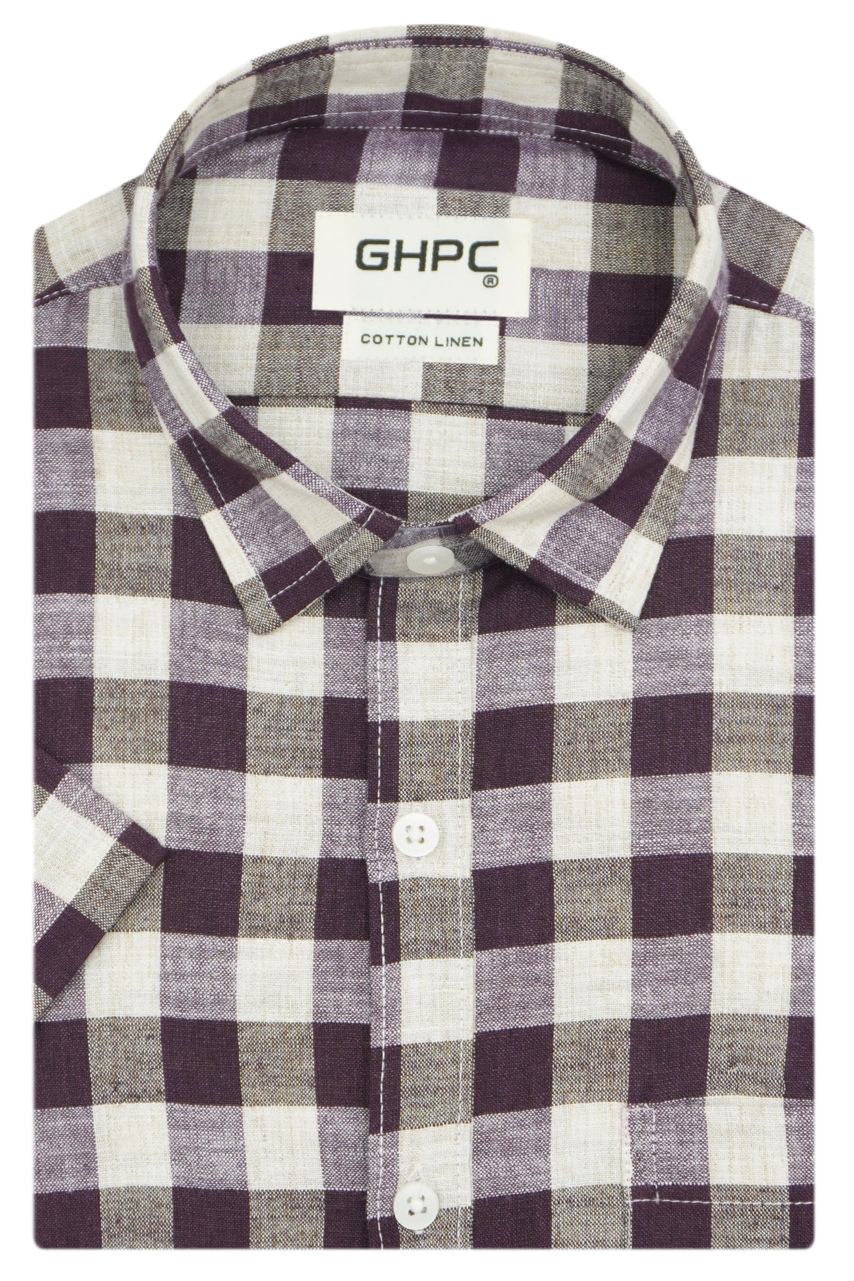 ghpc Cotton Linen Checkered Half Sleeves Regular Fit Formal Shirt for Men-picture-22