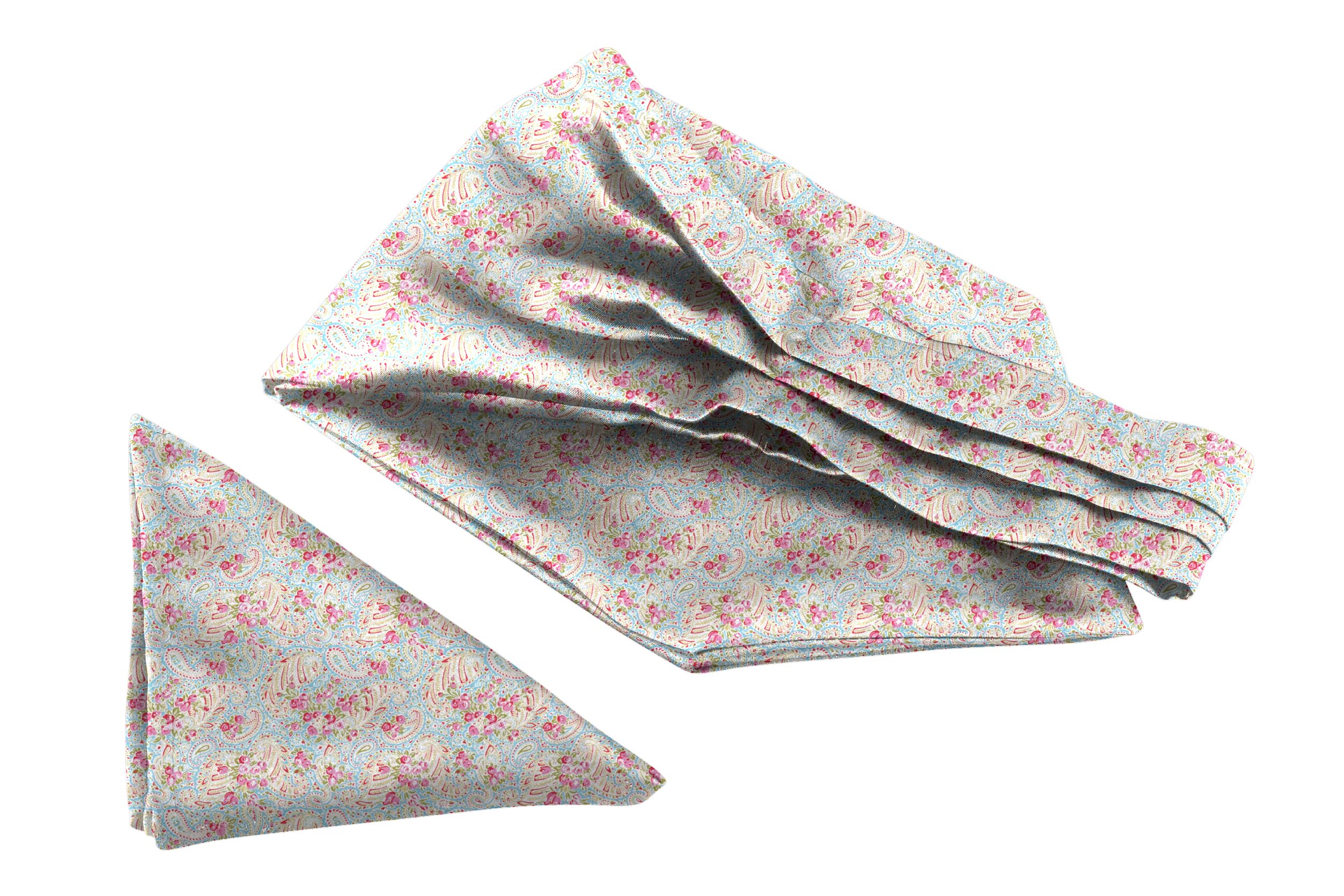 Blue Spanish Paisley Printed Satin Neckwear Ascot and Matching Pocket Square Set for Men-image-19