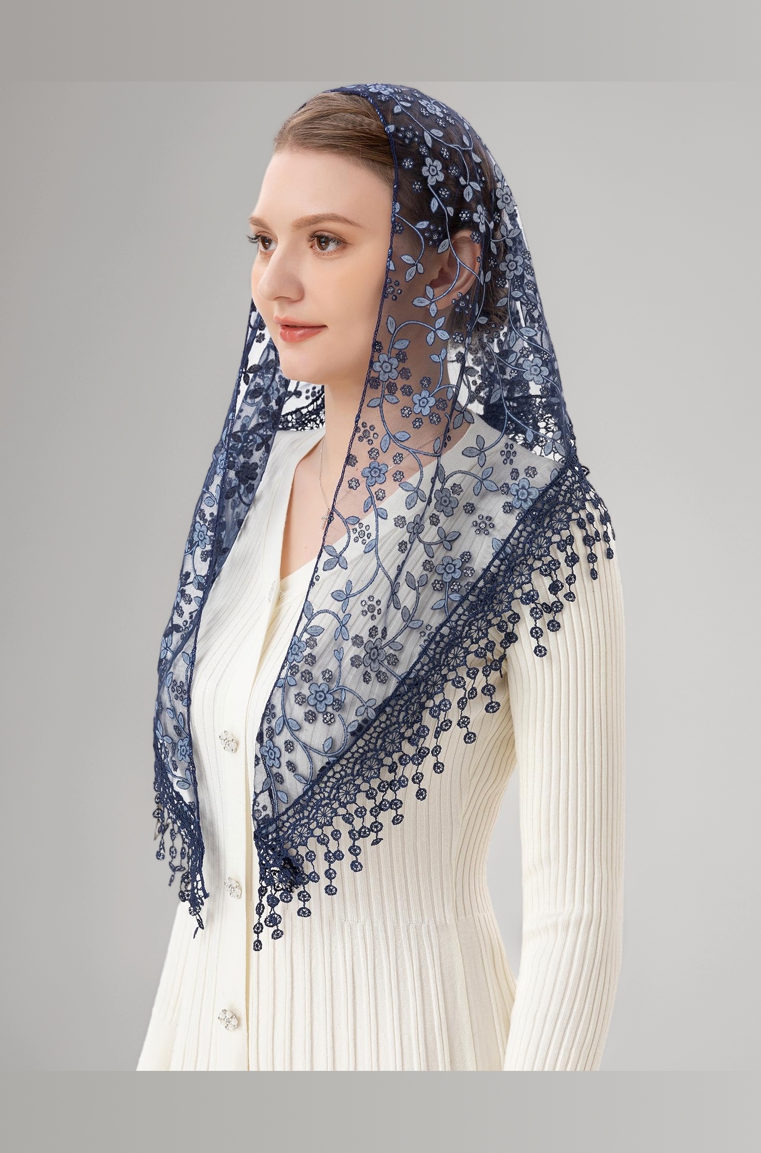 Pamor Triangle Lace Veil Mantilla Cathedral Head Covering Chapel Veil for Mass Wedding Bridesmaids