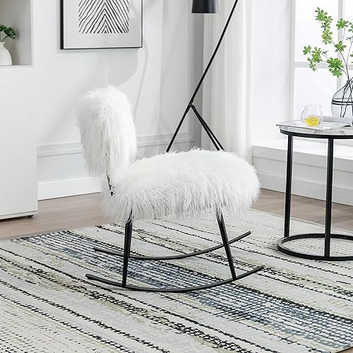 Miniatura 24 de HomVent Mecedora de piel sintética, bonita y moderna mecedora de piel sintética, silla de lactancia para bebé con mecedora de metal para sala de