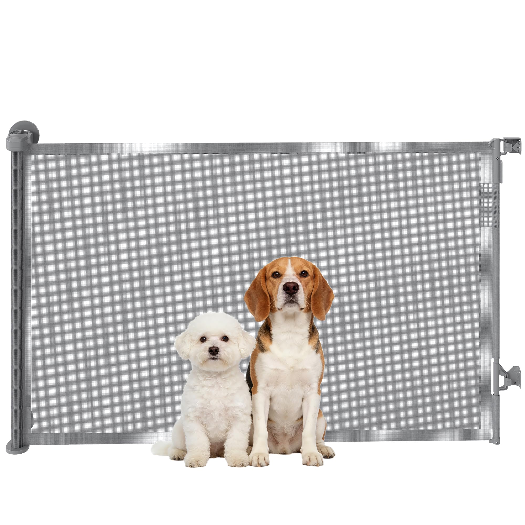 Pawhut Grey Retractable Stair Gate For Dogs, 140 Cm Wide & 93 Cm Tall