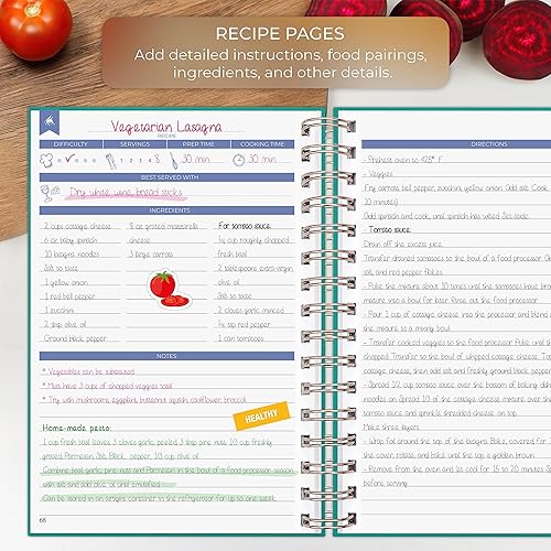 Miniatura 3 de Clever Fox Libro de recetas en espiral, haz tu propio libro de cocina familiar, organizador de cuadernos de recetas en blanco, diario de cocina