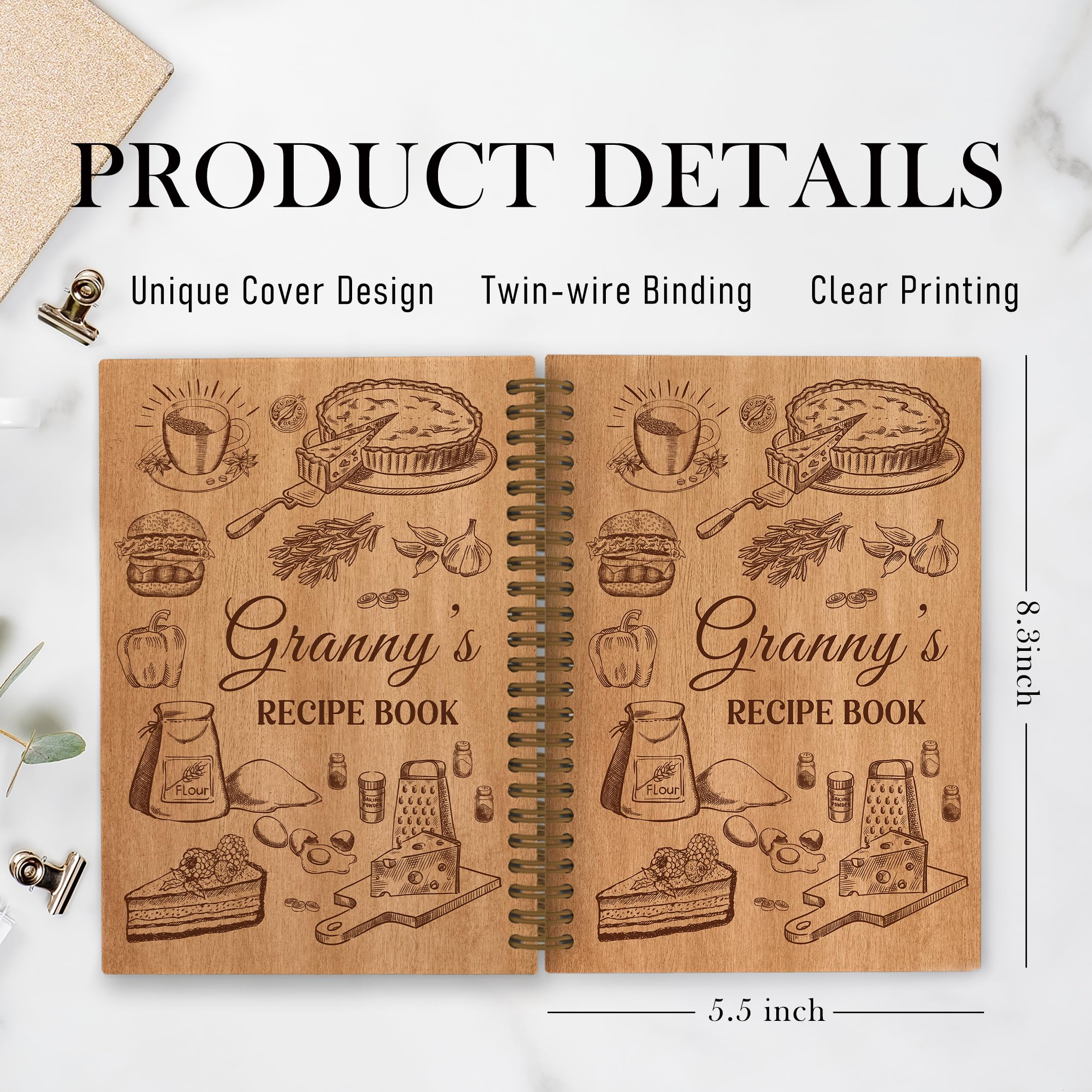 QLMX Cuaderno en espiral de regalo para abuelas, cuaderno con forro de recetas para abuelas, libro de recetas para escribir en tus propias recetas, cuadernos de abuela para cocina, regalos de abuela