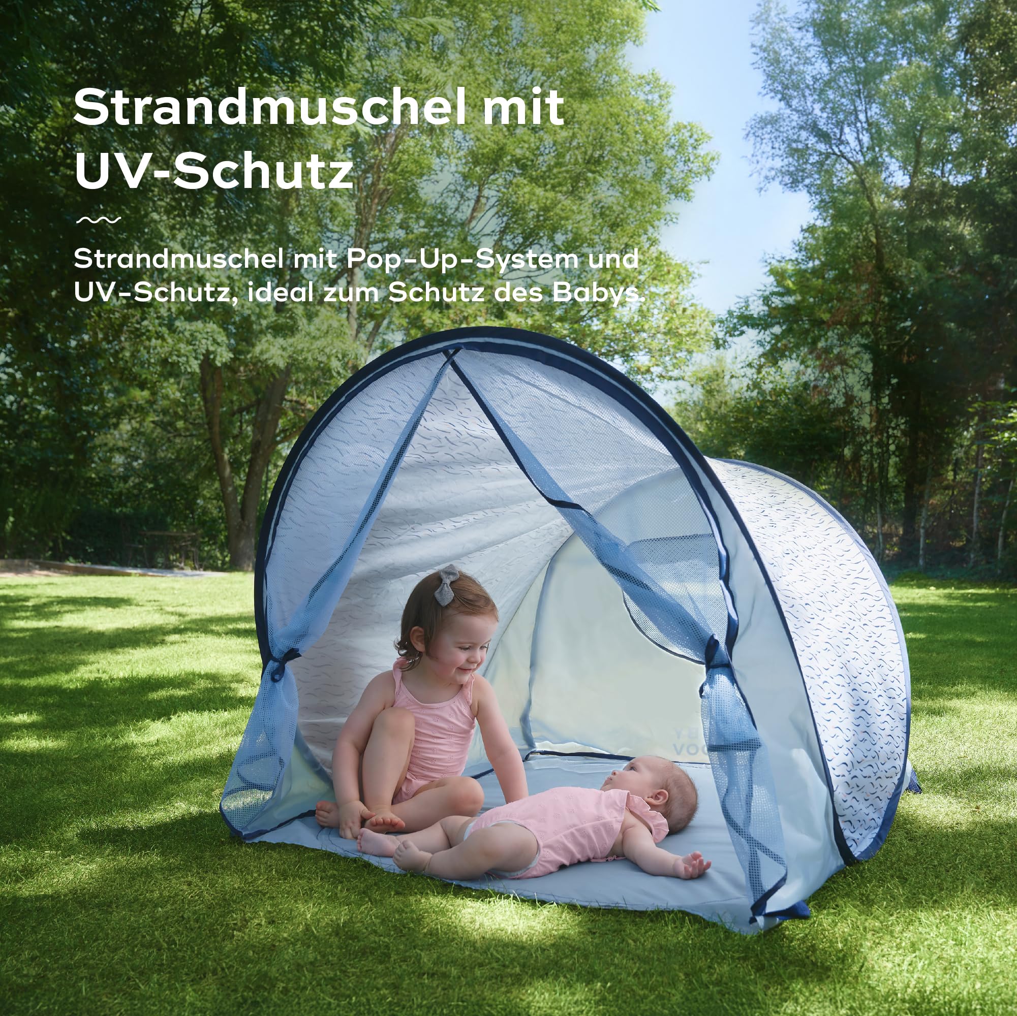 Babymoov Strandmuschel mit UV-Sonnenschutz - LSF 50, Pop-Up-System, Sonnenschutz, Blue Waves