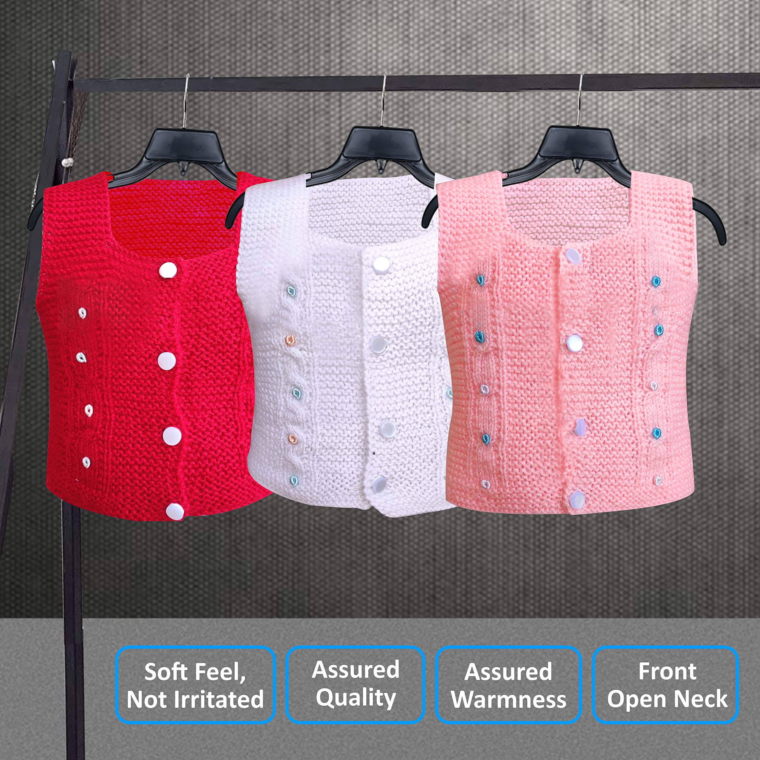 GURU KRIPA BABY PRODUCTS Newborn Baby Boys and Girls Woolen Knitted Square Neck Sweater Multi Colors Pack of 3 Pink 1