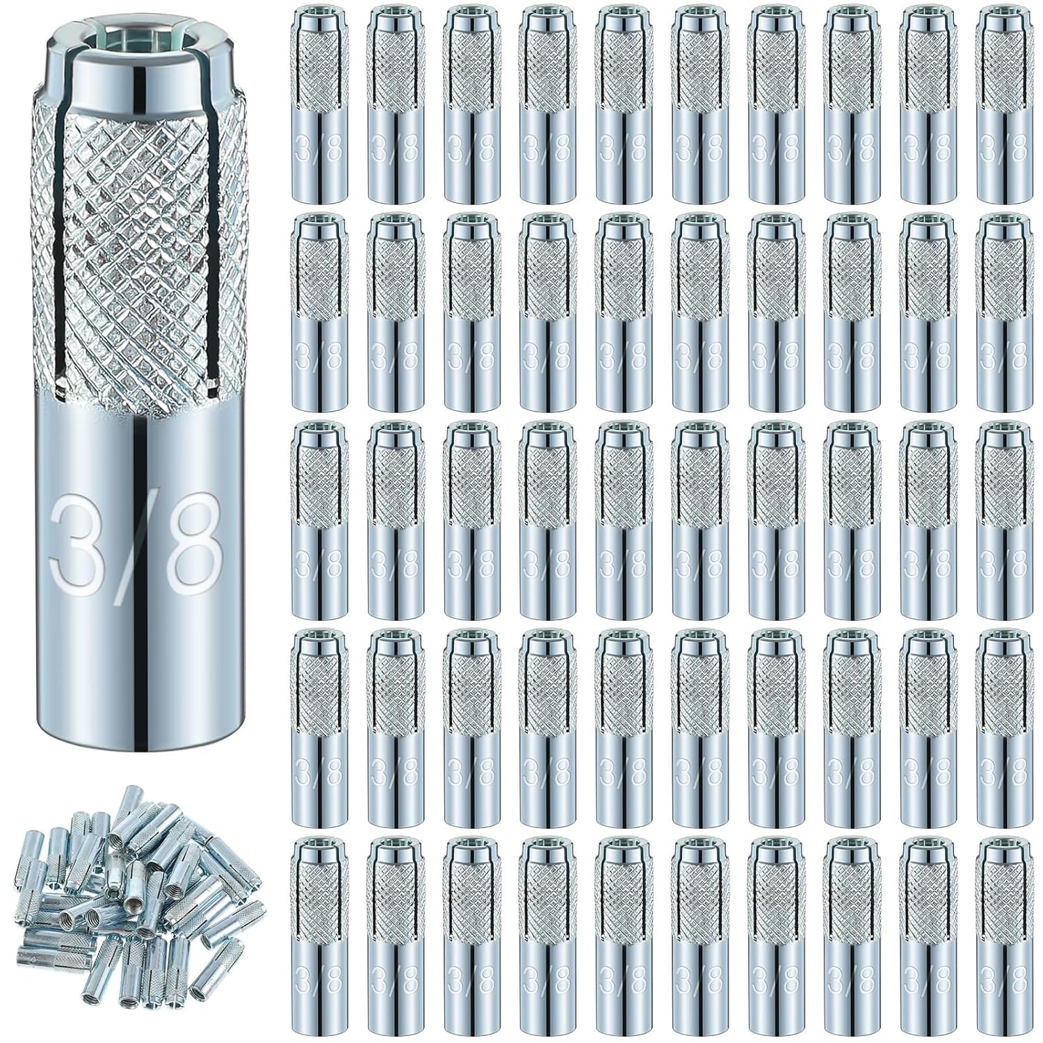 100 Pcs 3/8"-16 Concrete Anchor Zinc Plated Carbon Steel Drop in Anchors Inner Female Thread Expansion Drop in Anchors Expansion Screw Bolts for Solid Concrete