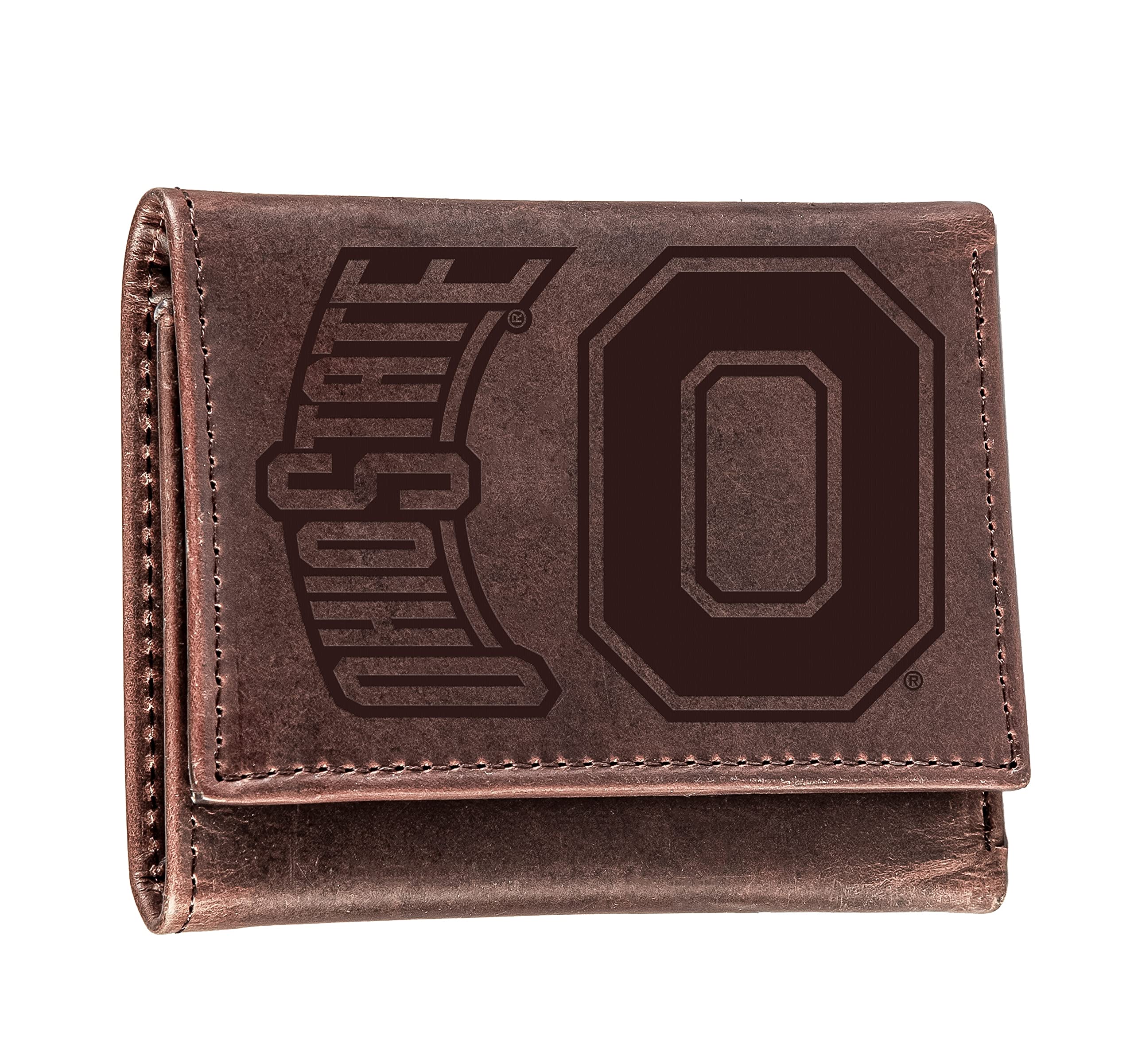 Team Sports America NCAA Ohio State University Brown Wallet | Tri-Fold | Officially Licensed Stamped Logo | Made of Leather | Money and Card Organizer | Gift Box Included