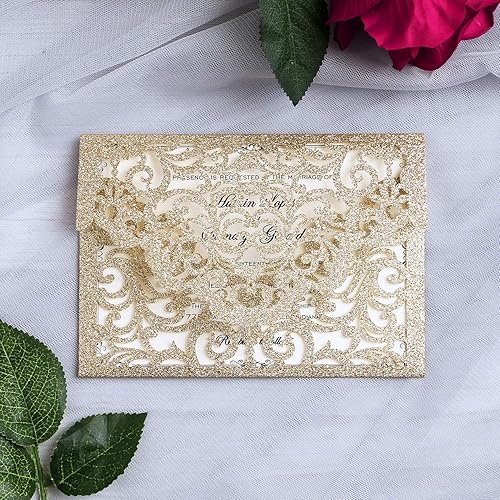 Miniatura 3 de YIMIL 20 tarjetas de invitación de boda cortadas con láser con sobres para boda, quinceañera, cumpleaños, compromiso, despedida de soltera, fiesta