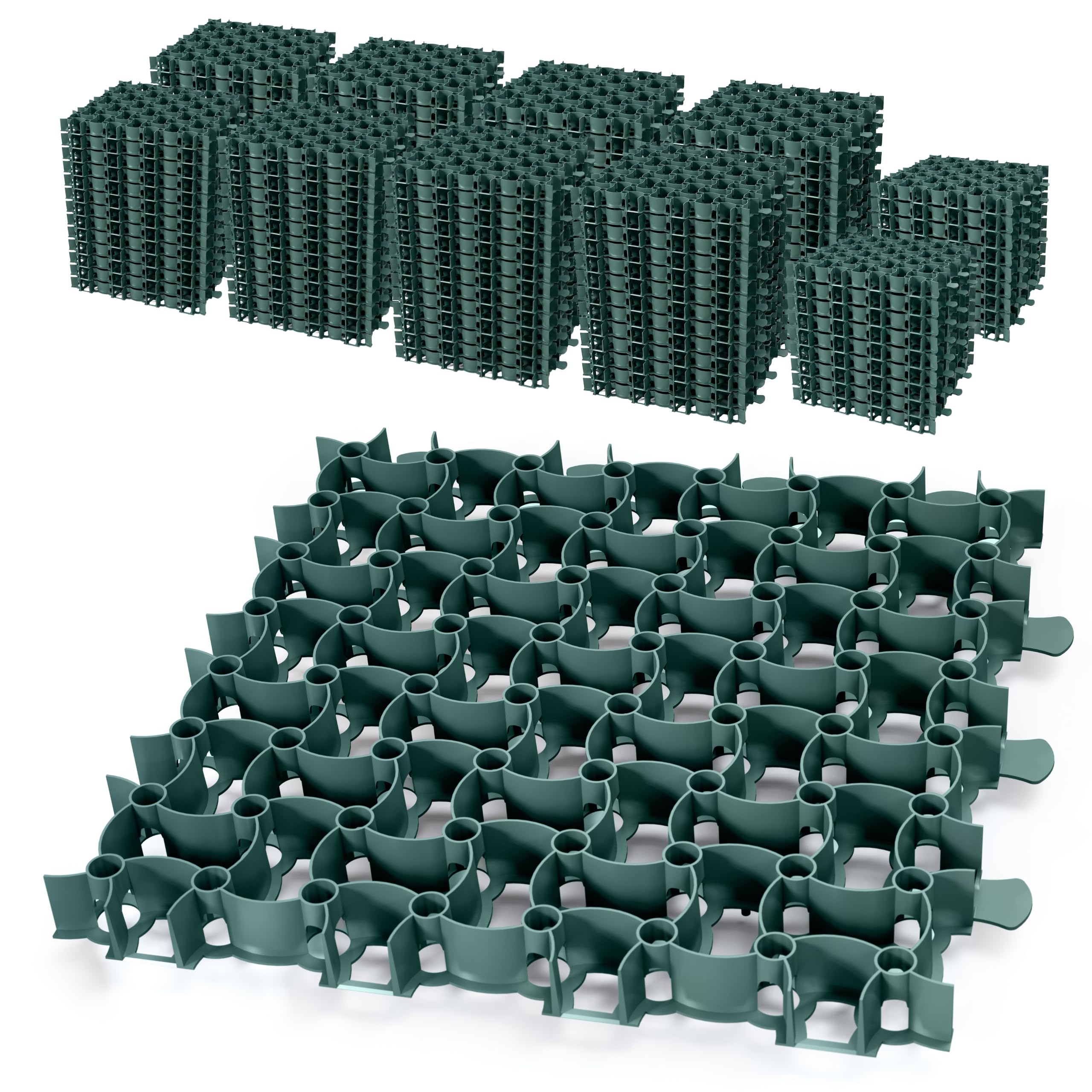 Garronda Griglia Salvaprato Carrabile 10 Pezzi (2,5 m²) 50 x 50 x 4 cm in Plastica Riciclata per Giardino e Ghiaia Modulare Drenante per Parcheggio e Vialetti Resistente 16 t/m² Verde GD-0224