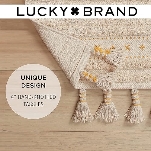 Miniatura 10 de Lucky Brand Alfombra bohemia 100% algodón con flecos, alfombra de pasillo bohemia de 20 x 68 pulgadas, color gris claro