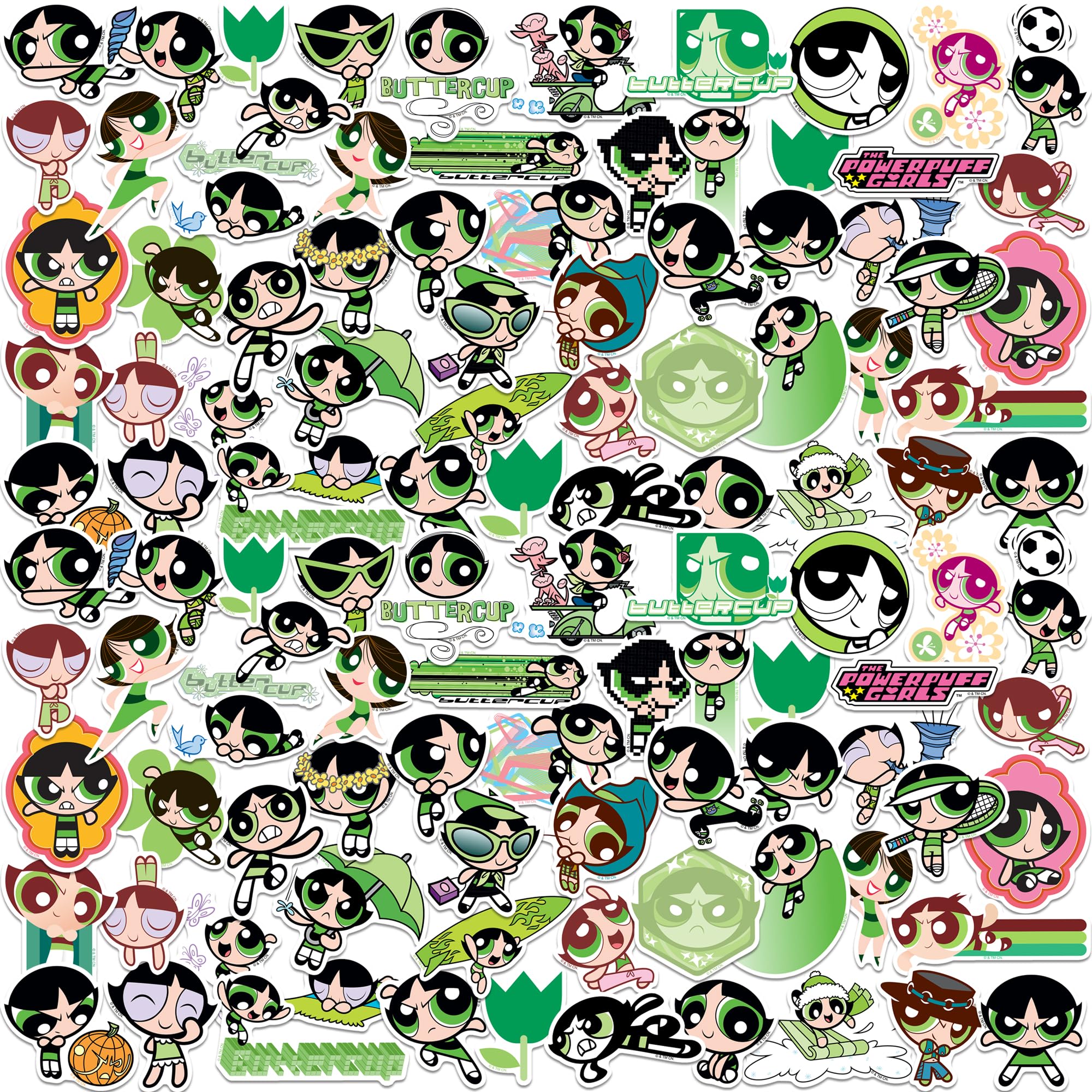 Powerpuff Girls Buttercup 200ct Vinyl Large Deluxe Stickers Variety Pack - Laptop, Water Bottle, Scrapbooking, Tablet, Skateboard, Indoor/Outdoor