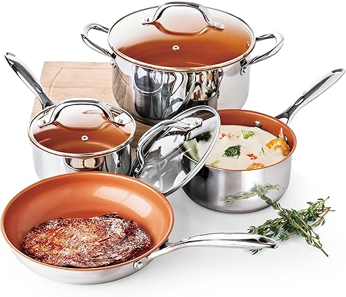 Redwood Juego de utensilios de cocina de acero inoxidable de cobre de 7 piezas con cerámica de titanio antiadherente, 1
