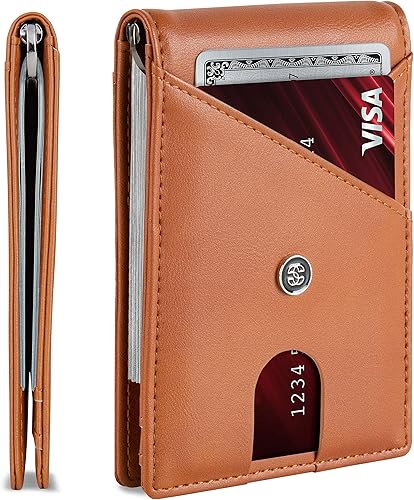 Leather Mens Wallet Minimalist Wallet Credit Card Holder with Money Clip and RFID Wallet Protection Slim Wallets Men Gifts
