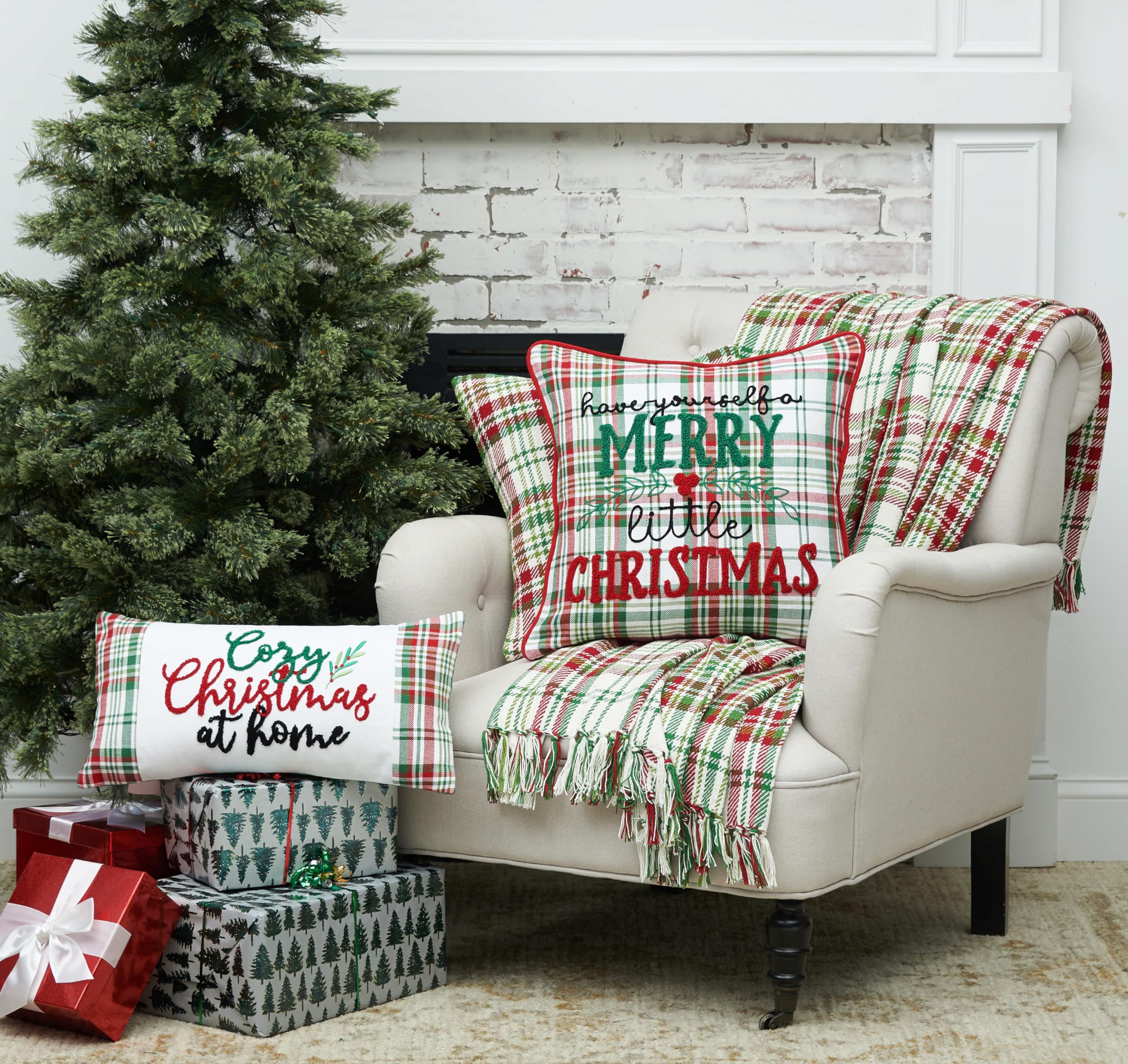 Owen Plaid Christmas Throw Blanket - 50x60 Inch, Cotton, Fringe Trim, Machine Washable - Cozy Holiday Sofa & Bed Blanket In Green - View #10