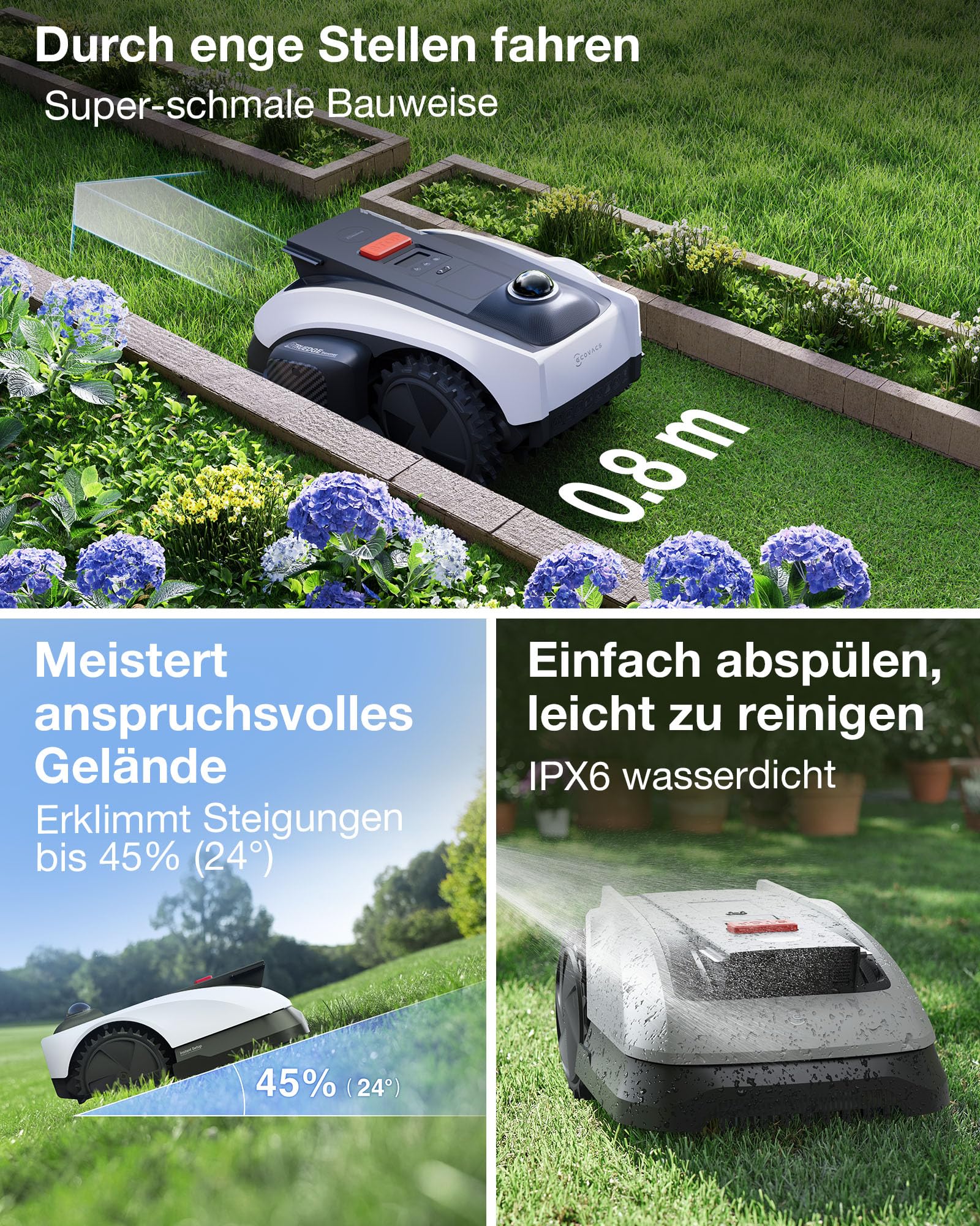 ECOVACS Goat O1200 Mähroboter ohne Begrenzungskabel, 1200 m², 360° Dual-LiDAR-Navigation, Automatische Kartierung, KI-3D-Hindernisvermeidung, Präzises Kantentrimmen (O1200 LiDAR PRO Care Kit)