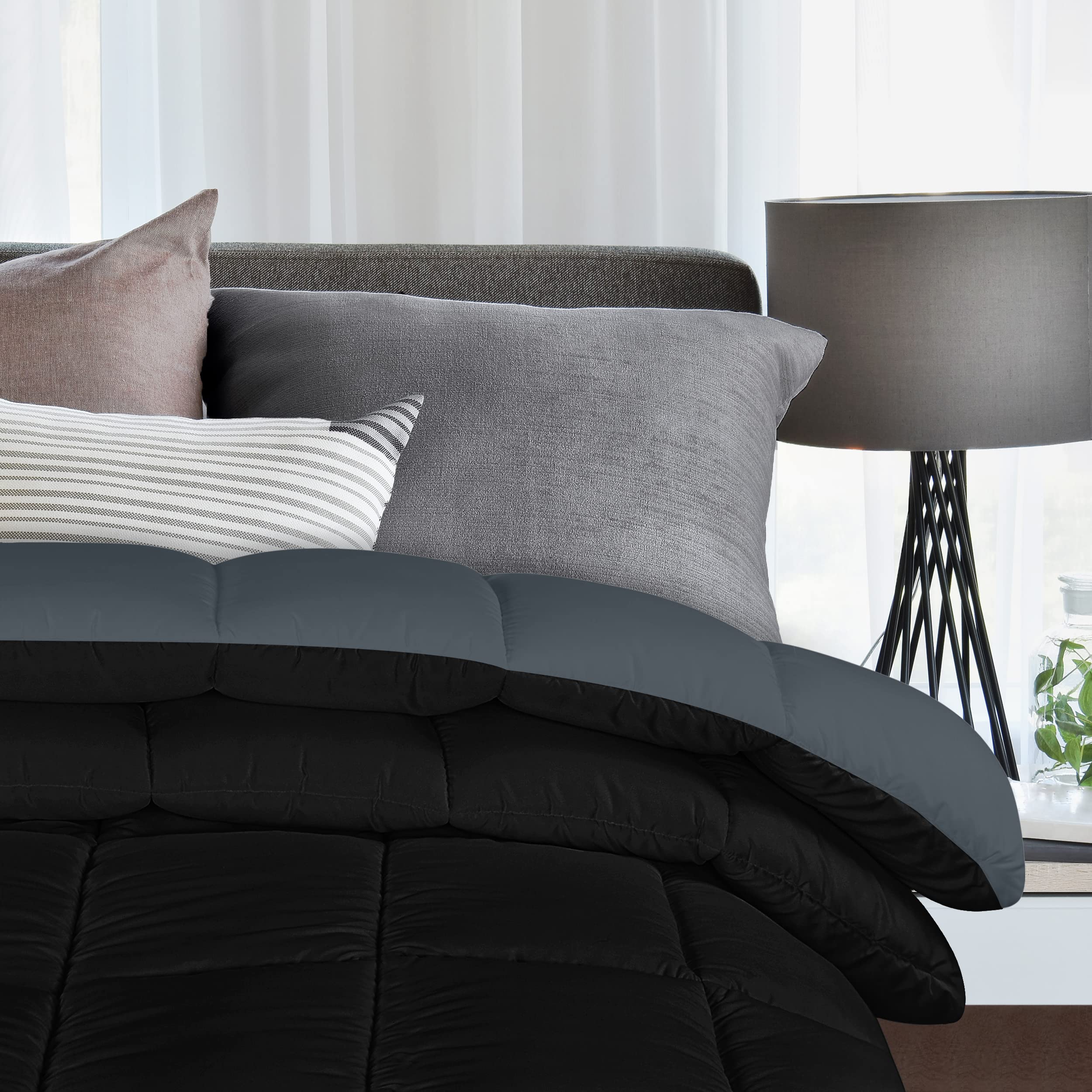 Utopia Bedding Trapunta Double-Face 350 gr/m²- Morbida Piumino (230cm x 260cm) - per Letto 180 cm - Piumino Reversibile (Bicolore) - Grigio e Nero