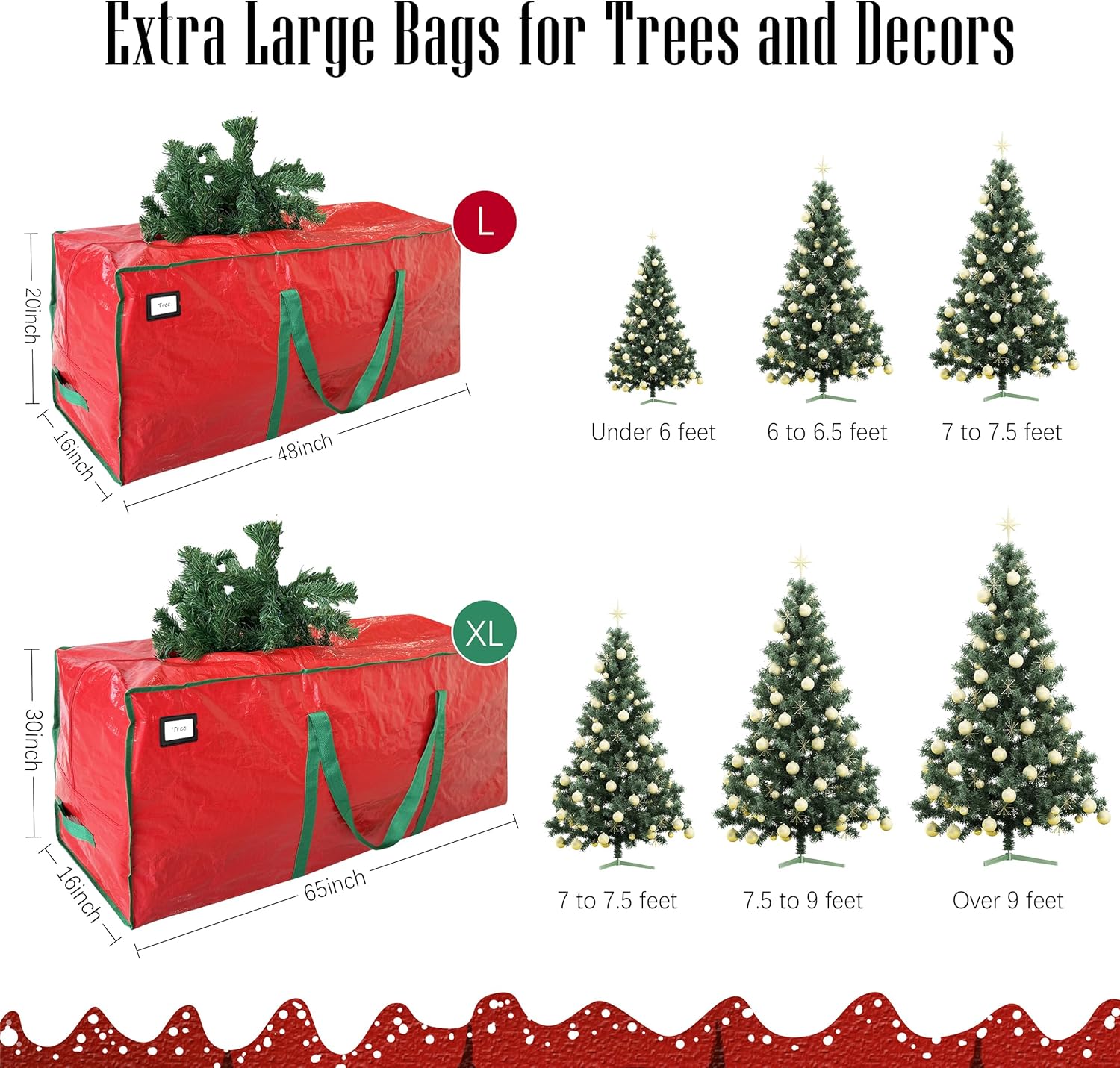 Cosy Family 9 ft Christmas Tree Storage Bag - Durable Heavy Duty Extra Large Artificial Xmas Holiday Tree Bag with Reinforced Handles and Dual Zippers Wide Opening - Red Red 9 Foot