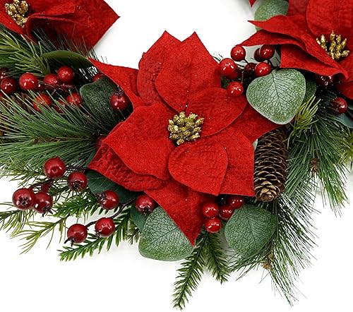 Vista 20 de Corona artificial de 20 pulgadas con hojas de eucalipto verde y hojas grandes de sauce para puerta principal, para decoración en interiores, Corona