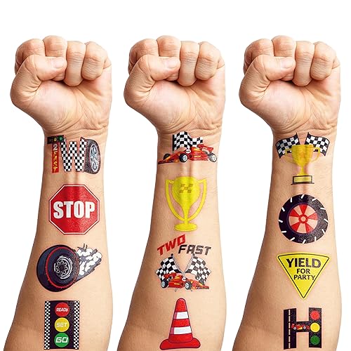 Vista 8 de 96 calcomanías de tatuajes temporales precortadas para autos de carreras rápidas, decoración de fiesta de segundo cumpleaños, suministros