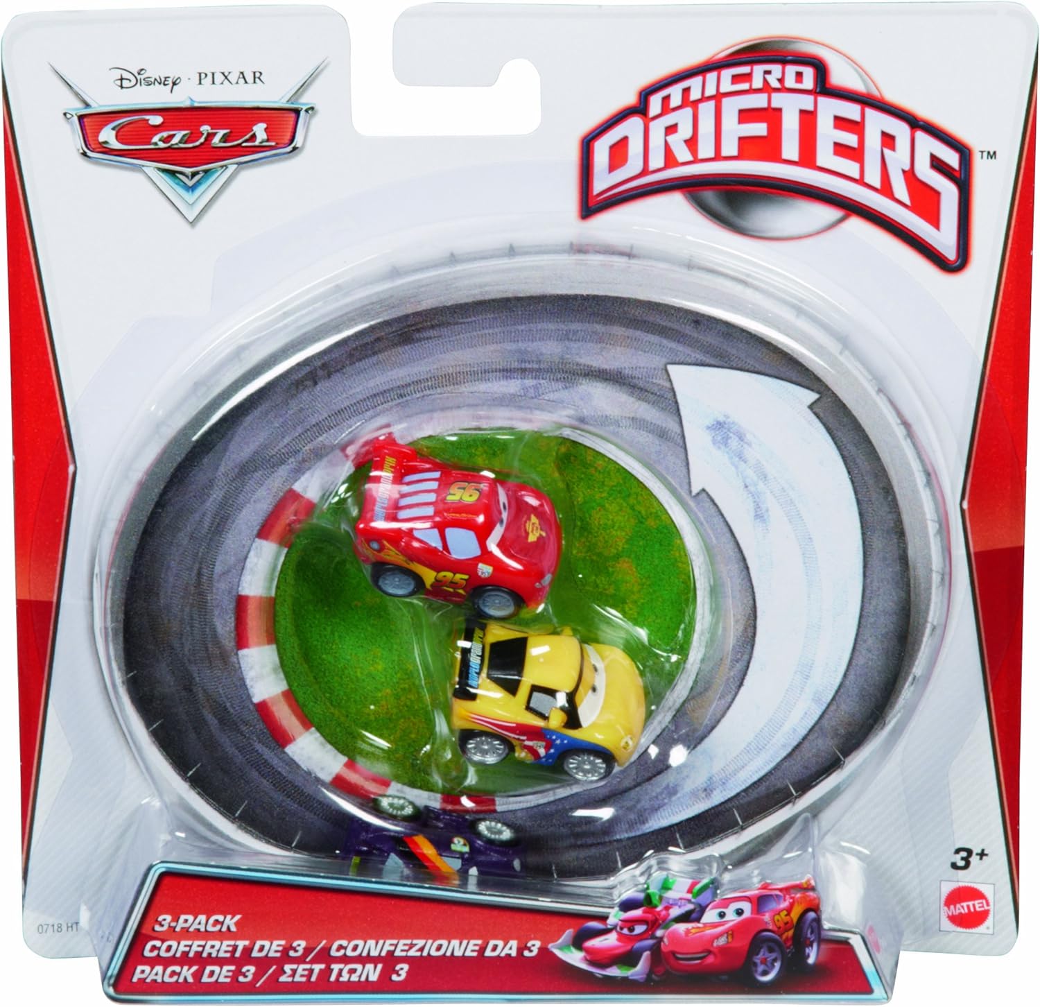 Disney Cars Micro Drifters Max Schnell, Lightning McQueen and Jeff Gorvette Vehicle, 3-Pack