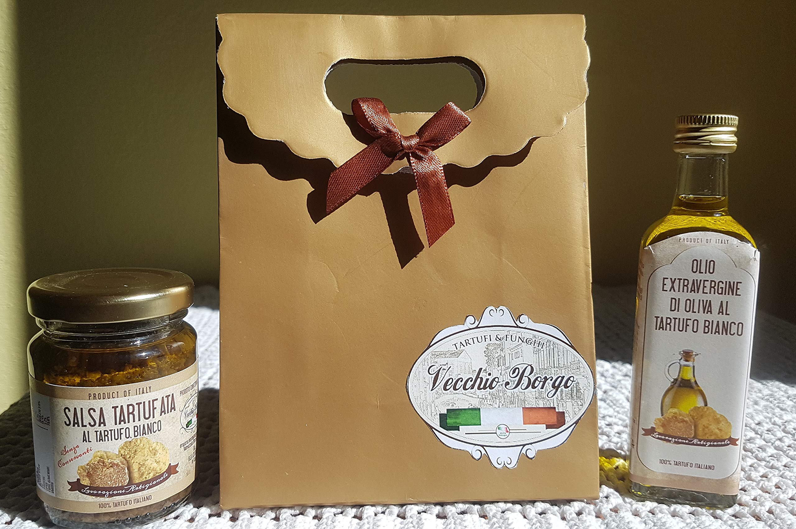Coffret cadeau avec 2 produits à la truffe blanche et à la truffe noire d'été au choix (2x1) - idée cadeau (Huile et Sauce à la Truffe Blanche)