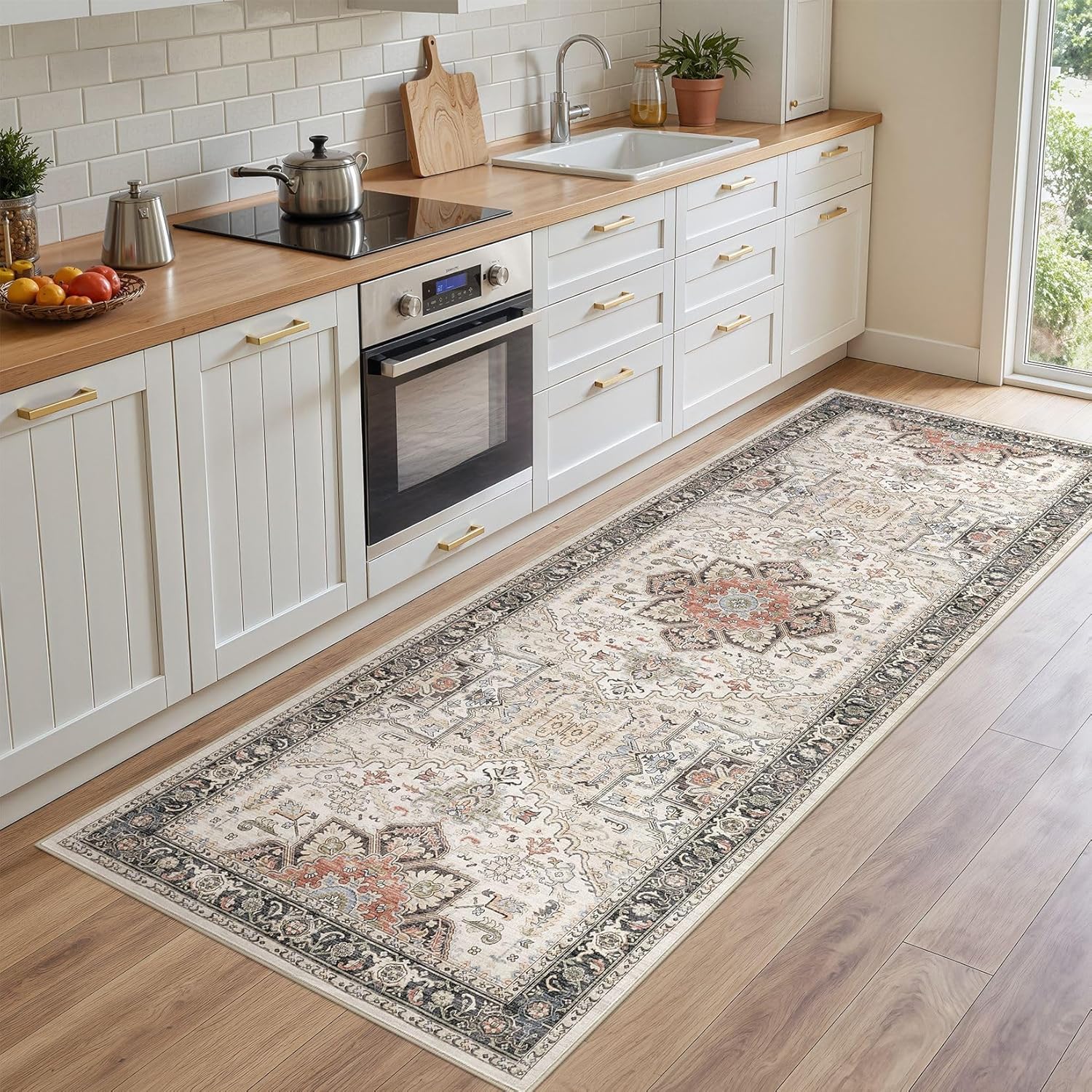 area rug for living room - 3x8 large soft washable oriental vintage floral carpet safe for babies & pets - fade stain resistant non slip rugs for bedroom dining room nursery dorm office home decor multi color 3' x 8'(runner)