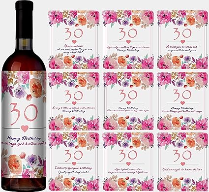 Amazon 30歳の誕生日ワインラベル9枚セット 30歳の誕生日プレゼントアイデア 30年代誕生日パーティーデコレーション 30歳の 女性への誕生日プレゼント Velvetguru ワイン 酒 バー用品