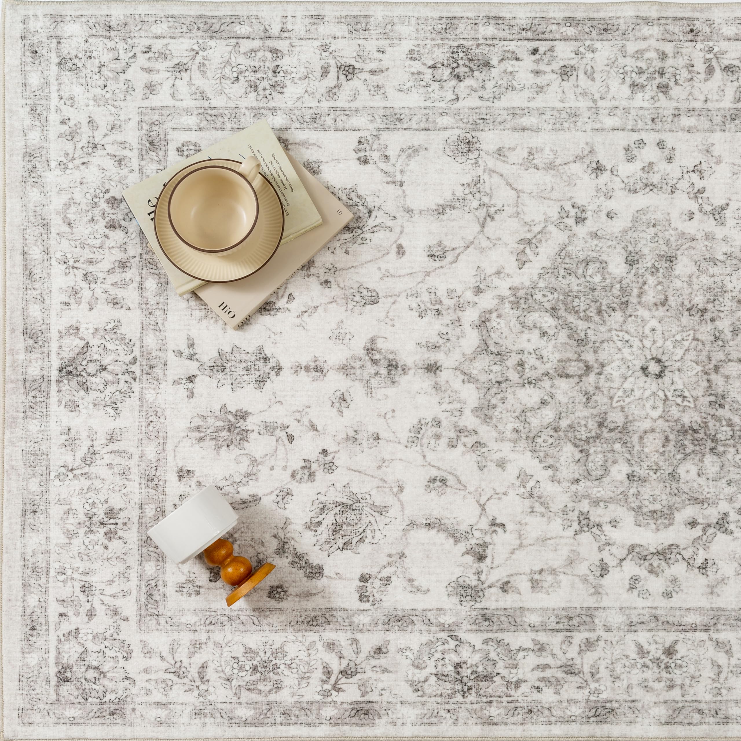 PureCozy Dywan Salon 200x300cm Vintage Szary Dywan do Sypialni Krótkie Włosie Antypoślizgowy Miękki Boho Wielki Retro Dywan do Kuchni, Sypialni, Biura, Gabinetu, Salonu