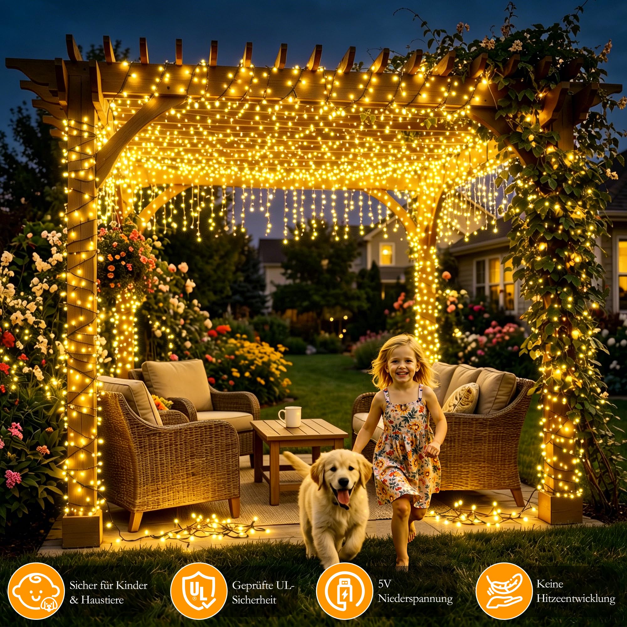 Lichterkette Außen 800 LED - 80M Llichterkette Aussen Wetterfest 8 Modi IP44 Wasserdicht Timer Dimmbar Lichterkette Außen Outdoor für Weihnachtsbaum Garten Terrasse Baum Hof Party