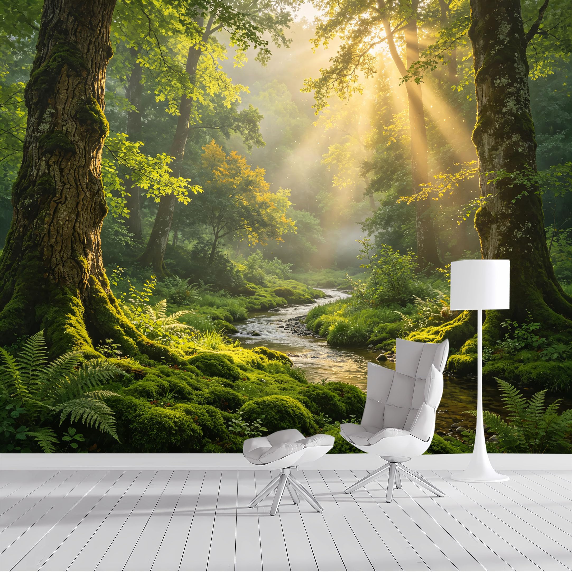 Custom Size Wall Mural Forest Sunbeam Creek Woodland SelfAdhesive Wall Fabric Removable Peel and Stick Wallpaper Wall Decor for Living Room Bedroom Bathroom