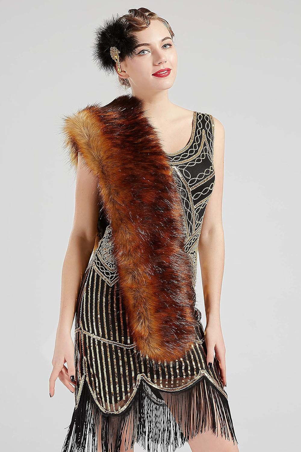 BABEYOND Women's Faux Fur Shawl Party Faux Fur Collar Fur Wraps for Winter Bridal Wedding Cover Up - Image 2