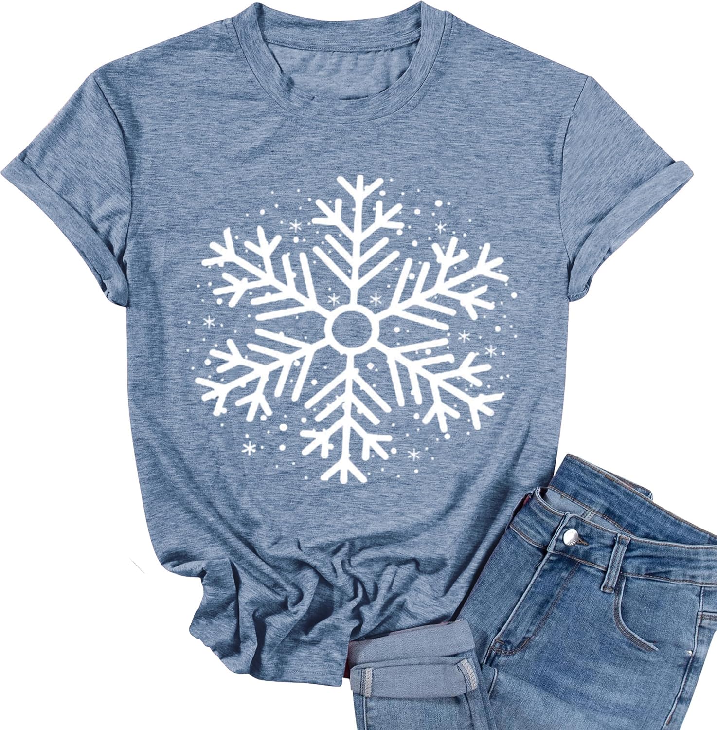 Snowflake Christmas Shirts Women Xmas Snowfall Snow GraphicTee Santa Family Winter Holiday Merry Christmas Tops
