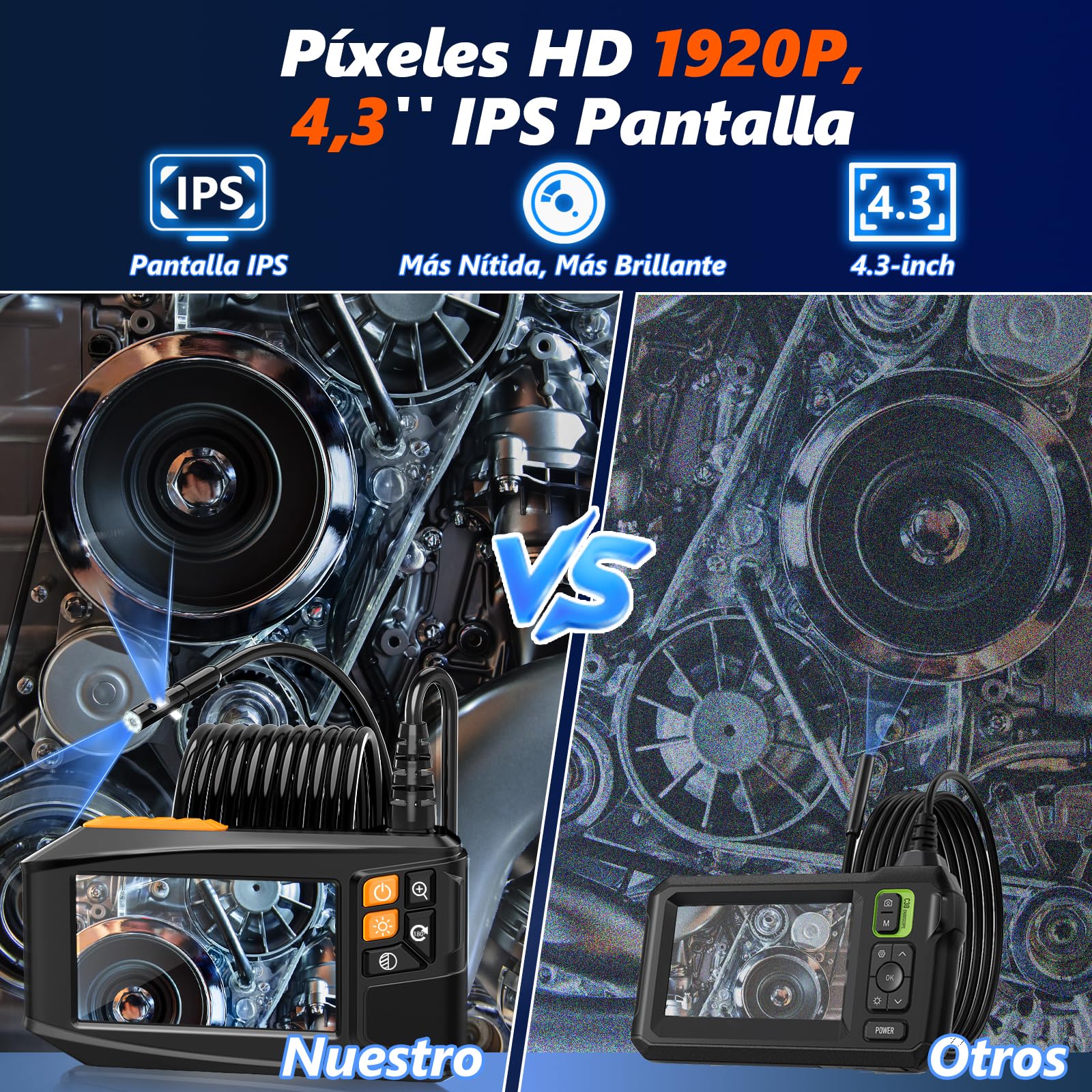 [Podwójny obiektyw] Endoskop kamery inspekcyjnej Ennovor 4,3'' ekran IPS 1920P HD, bez aplikacji bez kamery inspekcyjnej Wi-Fi z 8 diodami LED, wodoodporna kamera spustowa IP67, elastyczny kabel 16,4