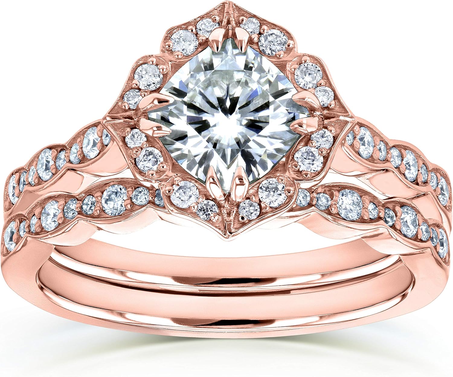 Kobelli Moissanite Vintage Style Floral Bridal Rings Set 1 1/2 CTW 14k White Gold