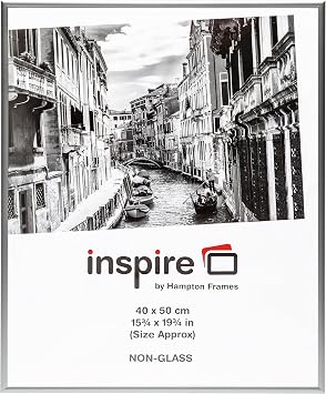 Hampton Frames | Poster Certificate Photo Frame | 40x50cm, Silver, Aluminium, Rectangular | Acrylic Front, Wall Hanging, Easy Access Spring Clips | Modern Display for Photos, Art