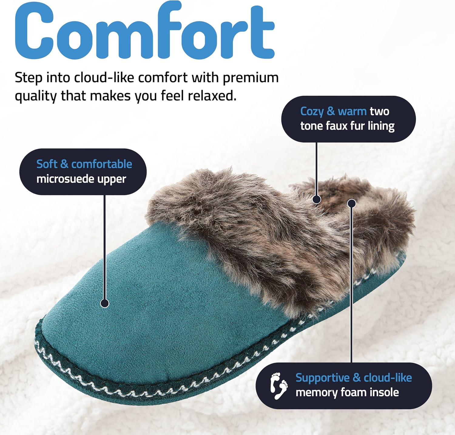 Floopi House Slippers for Women, Aztec Fur Lined Clog Womens Slippers Cozy Memory Foam with Indoor and Outdoor Anti Skid Sole - Image 2