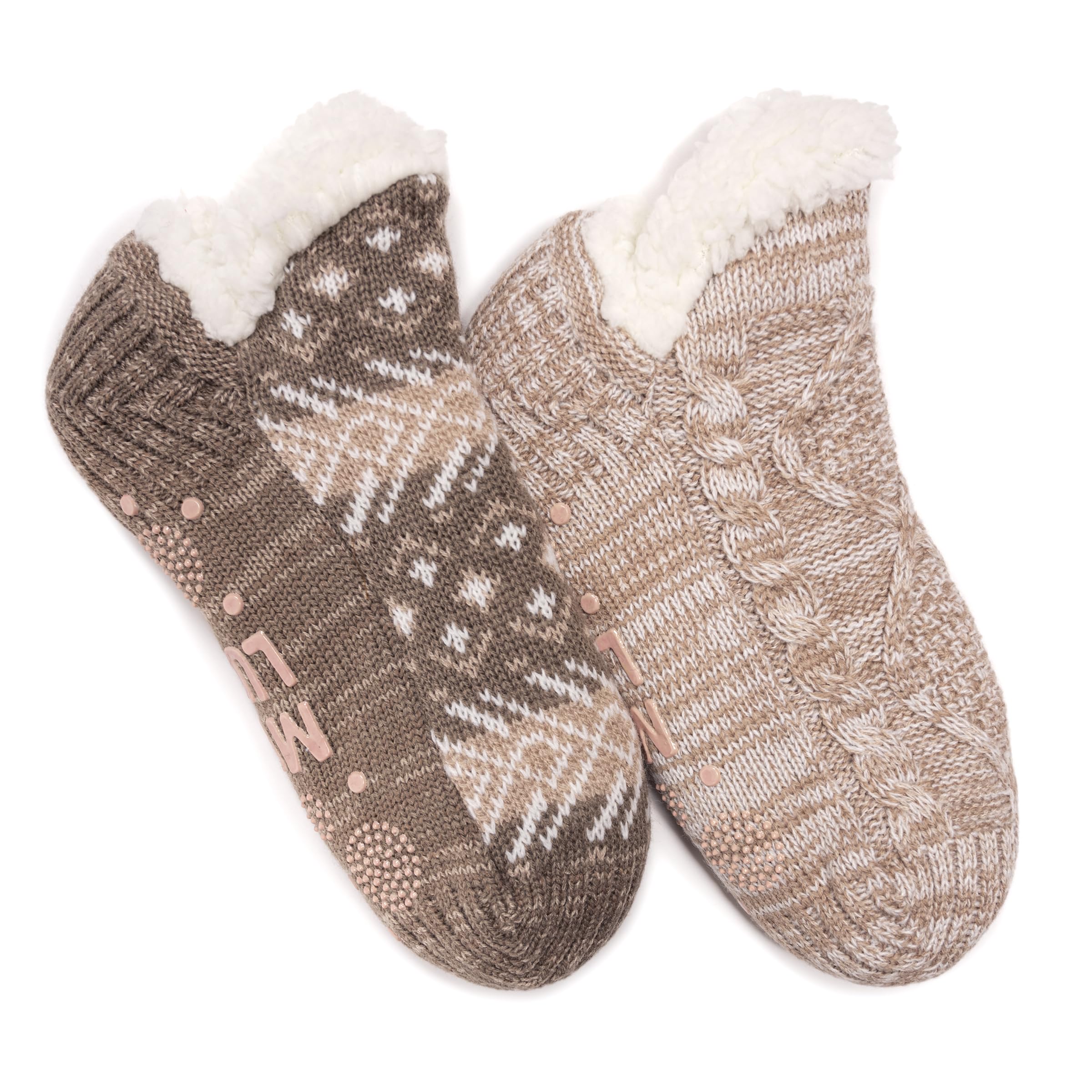 MUK LUKS Women's Shortie Cabin Sock (2 Pair Pack), Taupe, L