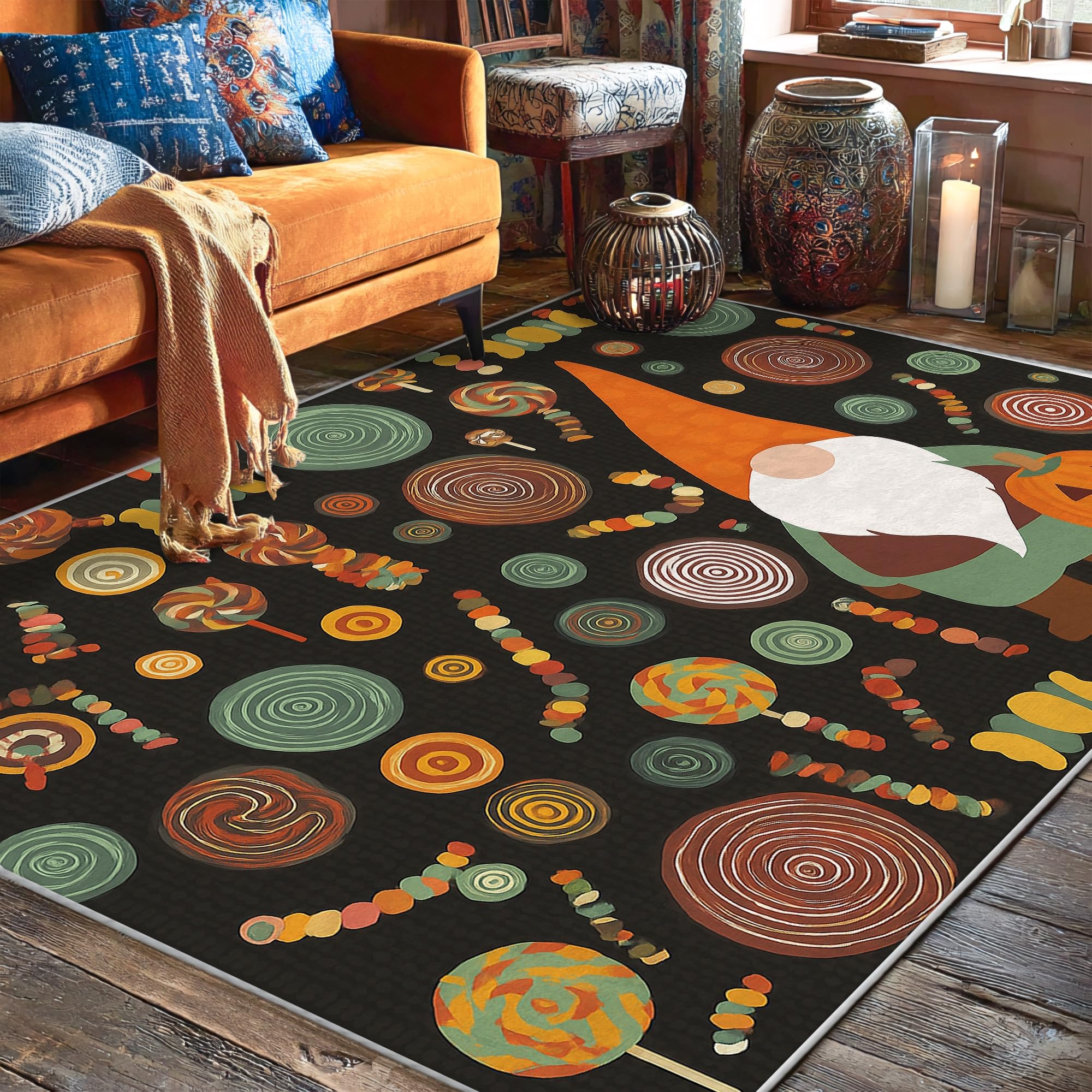 Tapis d'Halloween orange Nain de jardin : résolvez le problème des peluches avec ce tapis ras