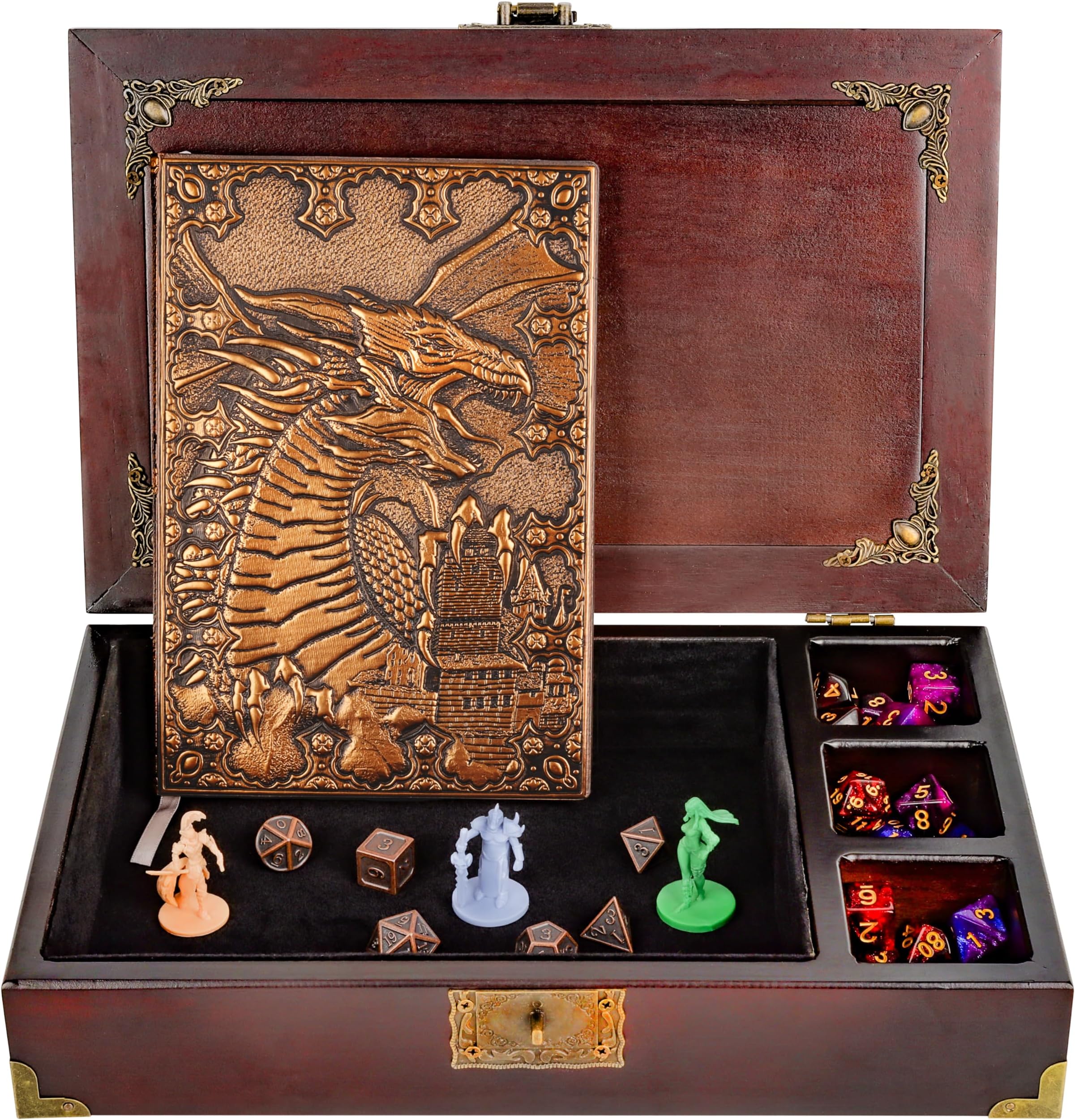Dungeons and dragons starter set 3 in 1 - dnd dice tray with metal dnd set - dnd dice box | DND starter set with dnd journal (200 Page) - dnd starter kit for Dungeons & Dragons Players