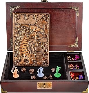 DND dice Tray 3 in 1 - dice Box with d&d dice Metal - Wooden dice Tray | DND dice Box with DND Journal for RPG Table Games (200 Page) - DND Set for Dungeons & Dragons Players - HORNATE