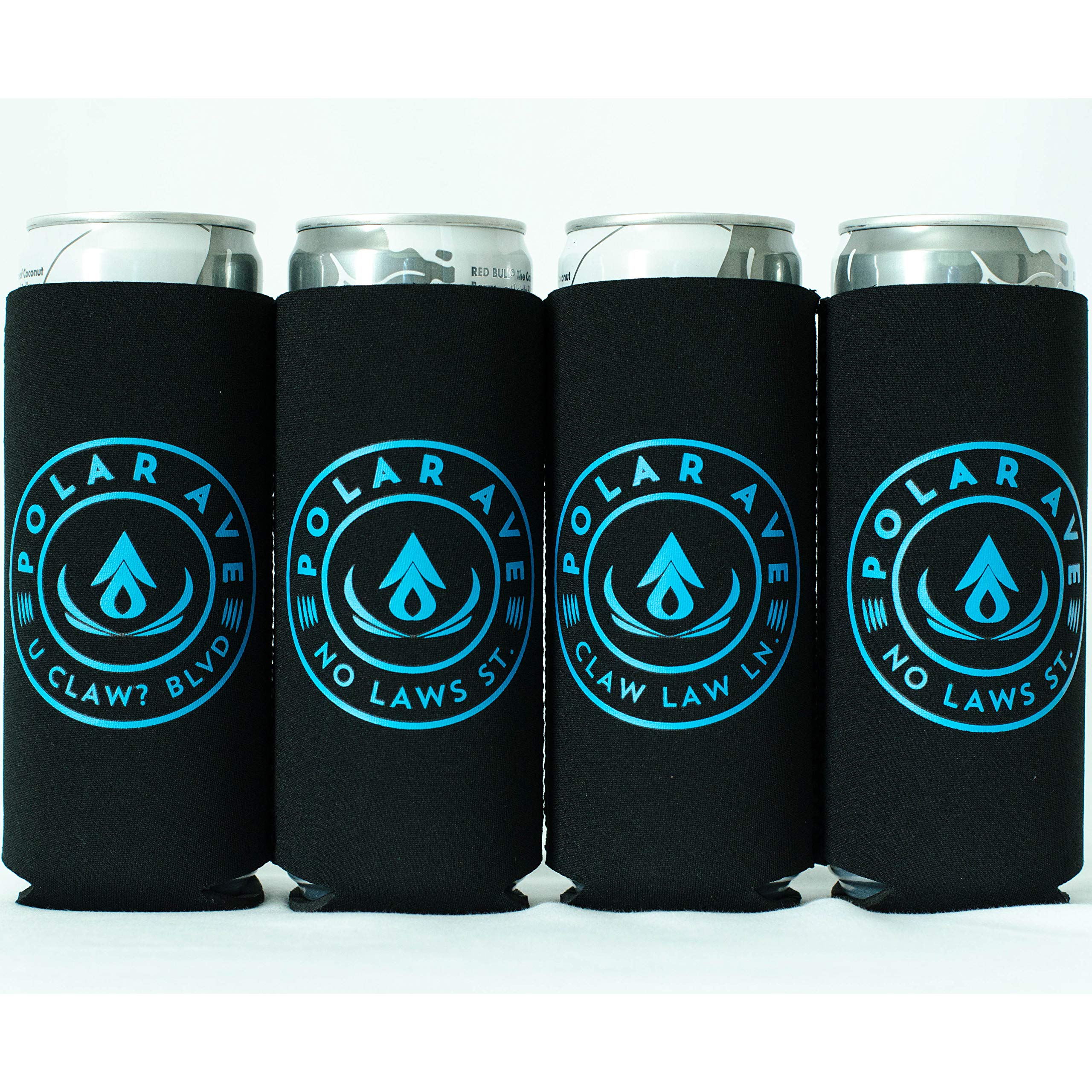 (4 Pack All Black with sayings) Neoprene Slim Can Cooler Sleeve for White  Claw 12, oz Tall Cans Iced Coffee, Michelob Ultra, Red Bull, Spiked