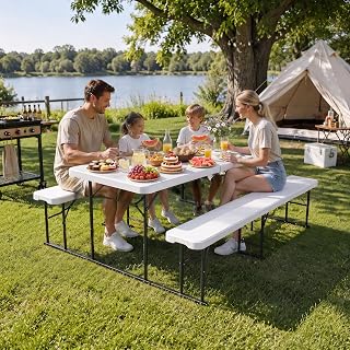 DWVO 4.5ft Picnic Table, Outdoor Folding Picnic Tables with Benches
