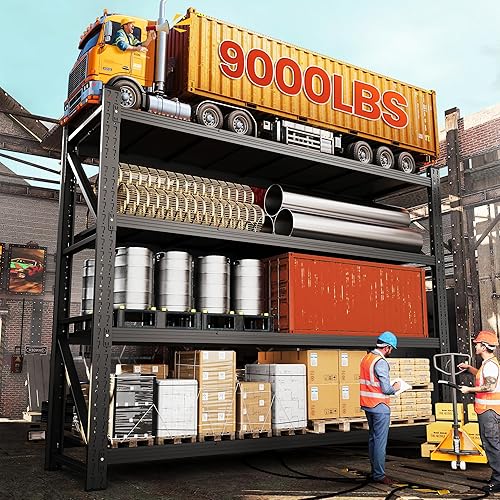 Miniatura 8 de Estantes de almacenamiento de metal resistente de 75 pulgadas de ancho, unidades de estantería de garaje de metal de 9000 libras, estante de estante