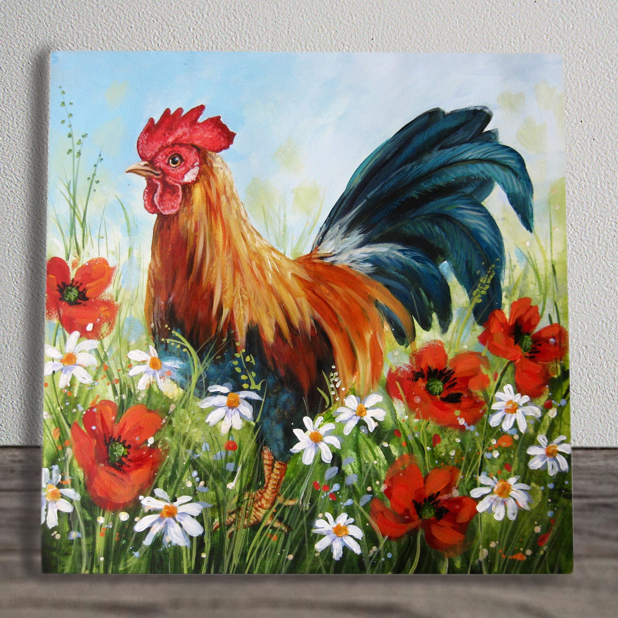 Cockerel Ceramic Picture Tile Artwork By Judith Yates Hanging Wall Art Home Décor