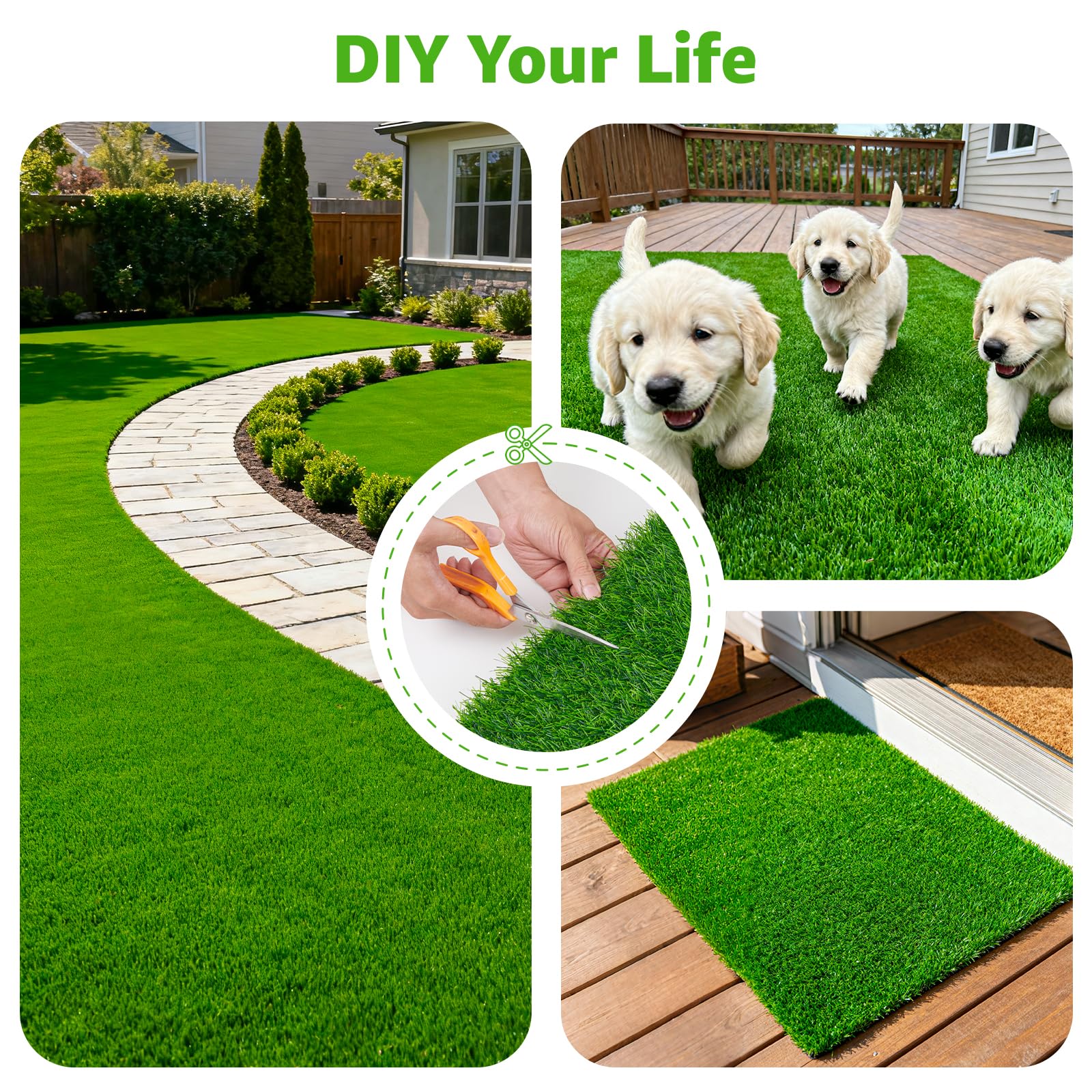 Tappetini Tappeto erboso artificiale per esterni, con fori di drenaggio, per patio, balcone, piazze, giardino, cani (1,2 m x 1,8 m)