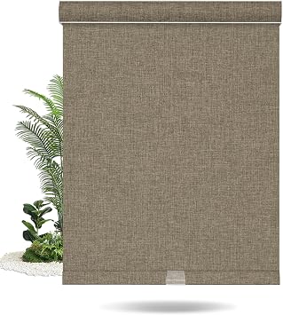 BERISSA Blackout Roller Shades for Windows, Cordless Roller Blinds with Cassette Valance Linen Fabric Pull Down Blinds Thermal Insulated Room Darkening Shades for Home Bedroom,Brown,34" W x 44" H