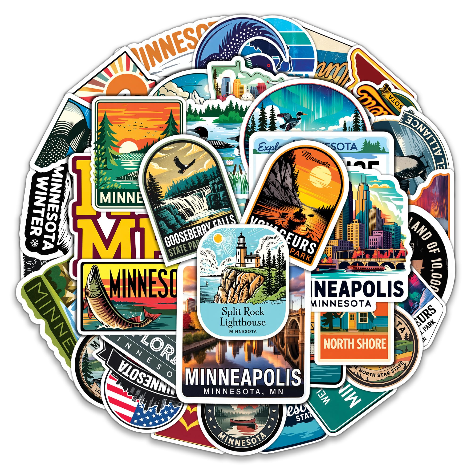 Calcomanías de Minnesota de viaje impermeables 50 piezas de vinilo para ventanas de coches y álbumes